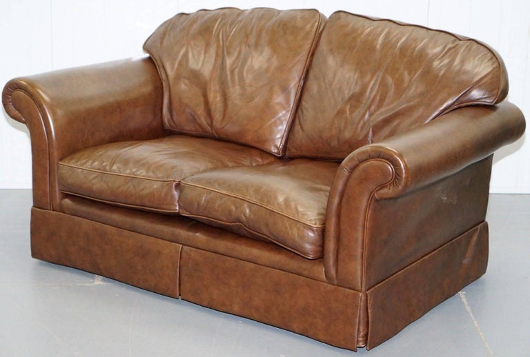 1 of 2 Laura Ashley Vintage Brown Leather Large TwoSeat Sofas at 1stDibs