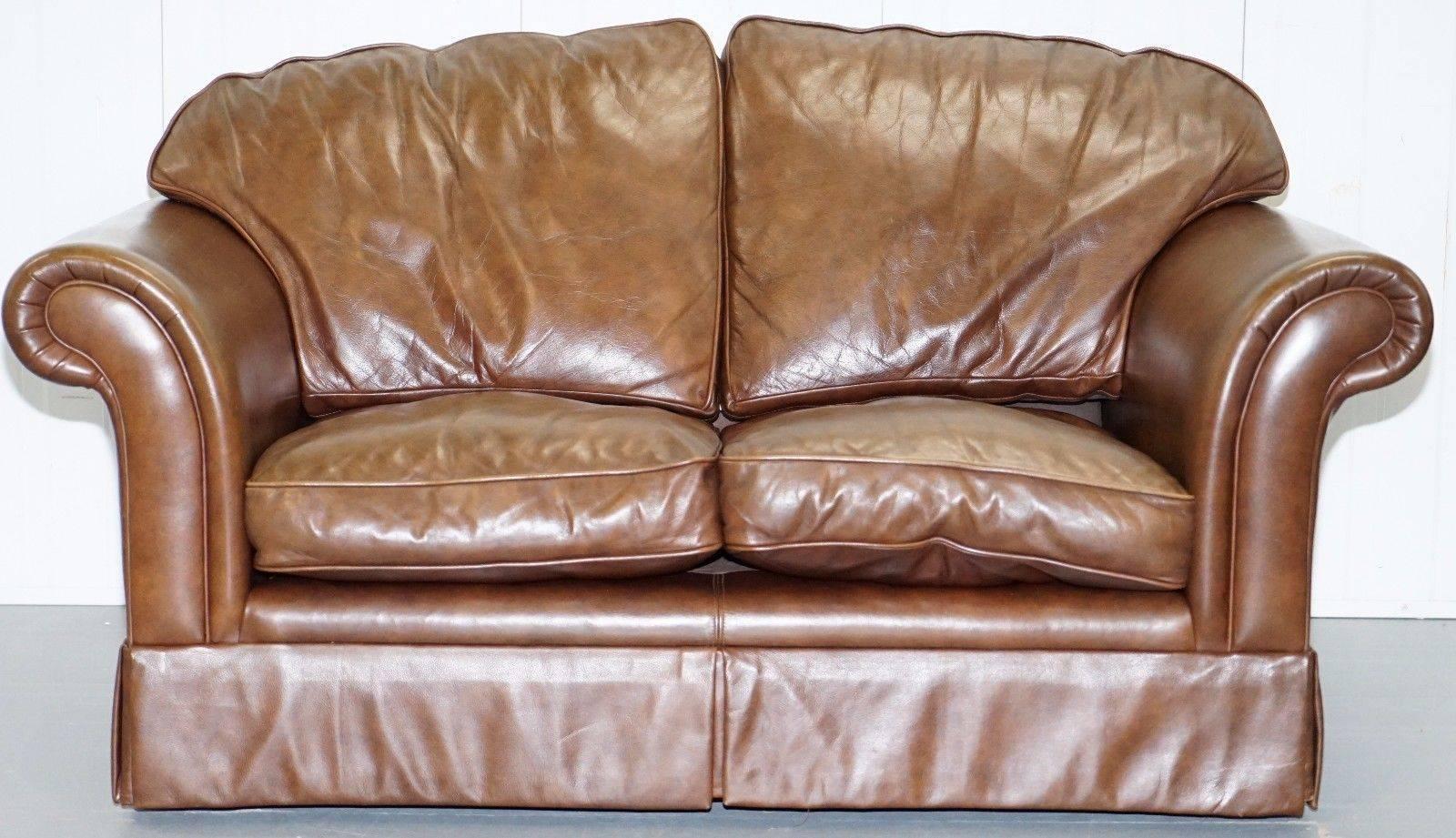 1 of 2 Laura Ashley Vintage Brown Leather Large TwoSeat Sofas at