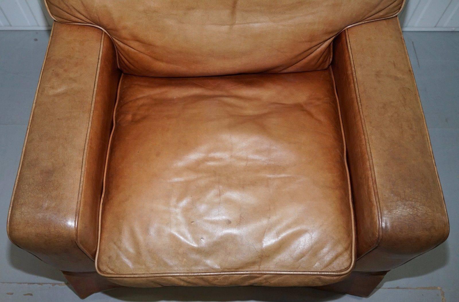 Pair of Vintage Hand Dyed Fully Aniline Leather Contemporary Club Armchairs 4