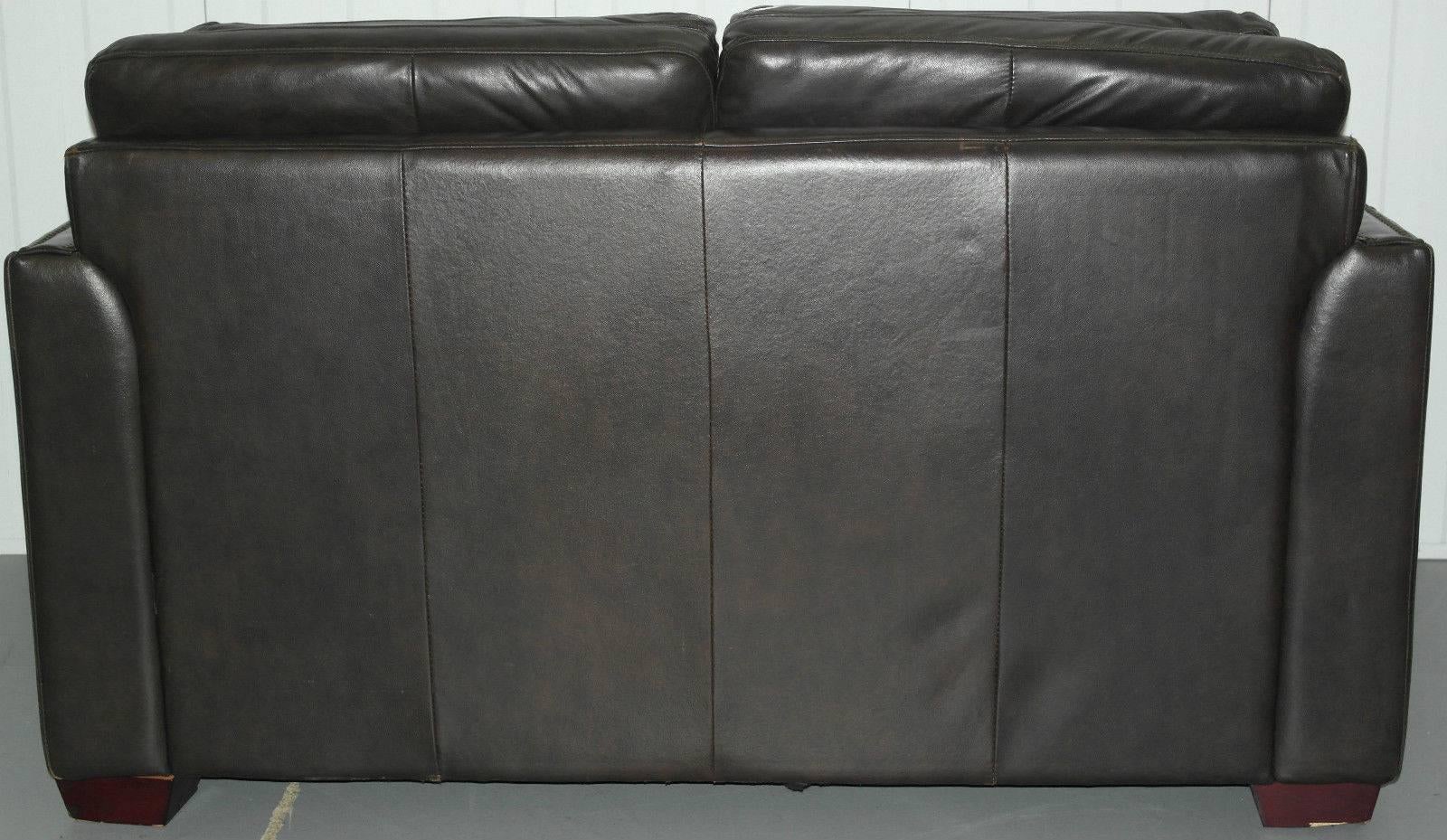 Contemporary Double Cushion Extra Comfortable Brown Leather Studded Club Sofa 1