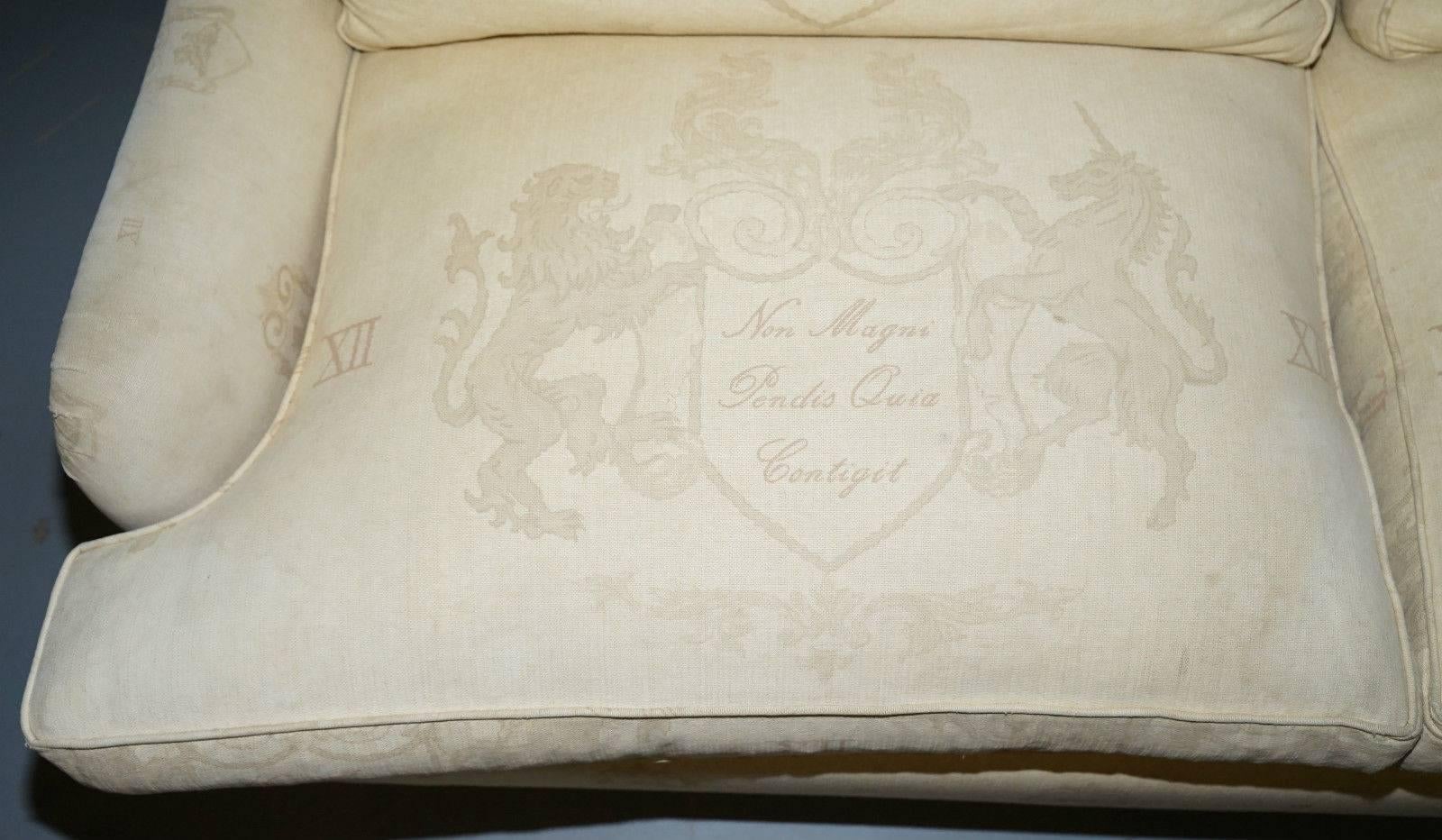 Hand-Carved Andrew Martin Howard Style Sofa with Royal Magna Carta Upholstery