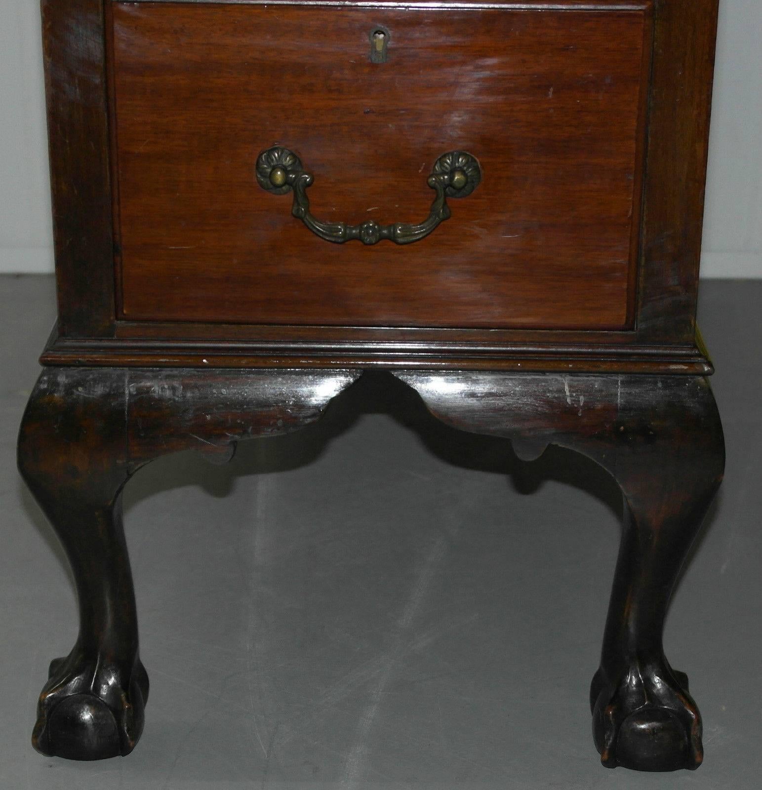 Hand-Carved Stunning Antique Queen Anne Partner Desk with Claw and Ball Feet Leather Top