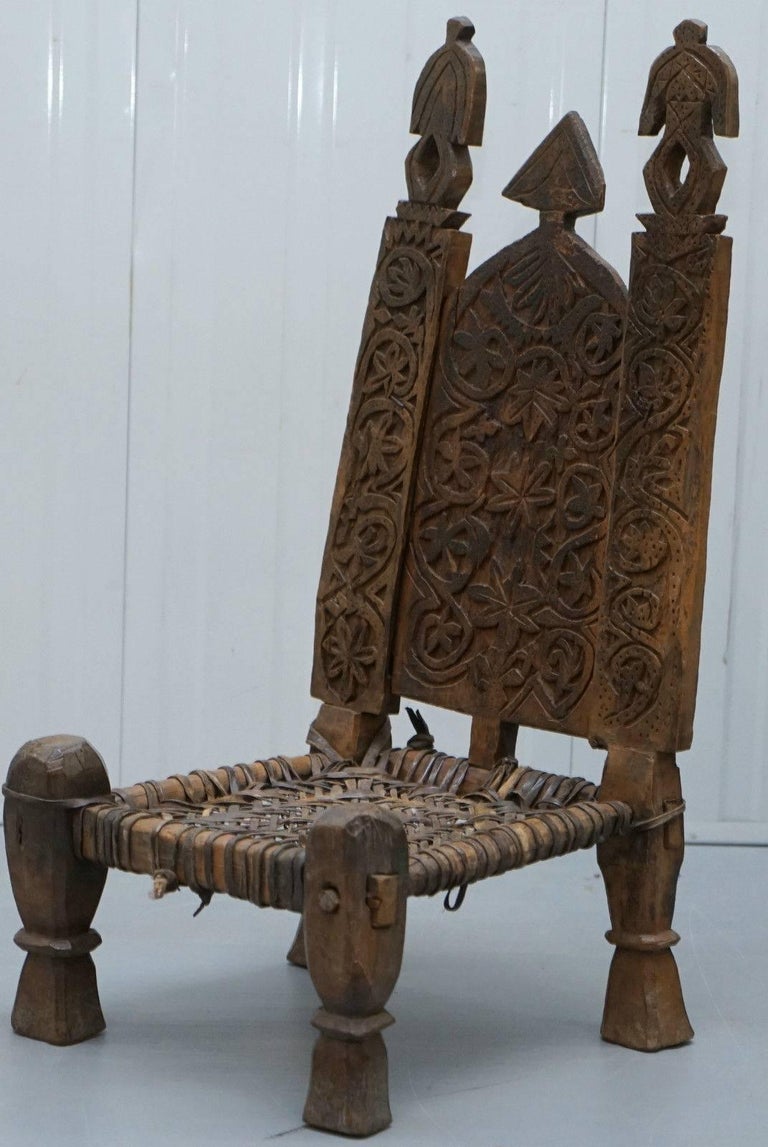 Handmade Oriental Vintage Cedar Wood Afgan Chair Nuristan Afghani