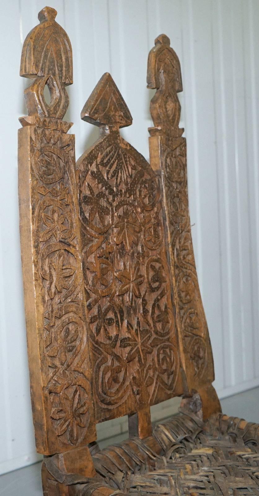 Handmade Oriental Vintage Cedar Wood Afgan Chair Nuristan Afghani, circa 1820 In Distressed Condition In West Sussex, Pulborough