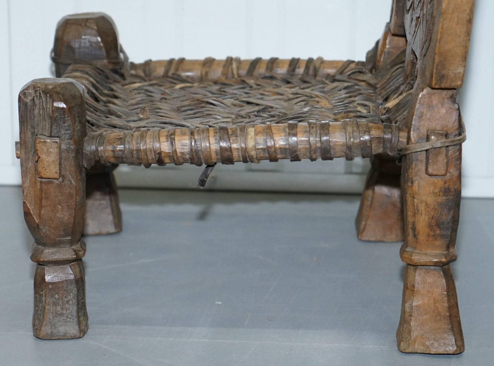 Handmade Oriental Vintage Cedar Wood Afgan Chair Nuristan Afghani, circa 1820 2