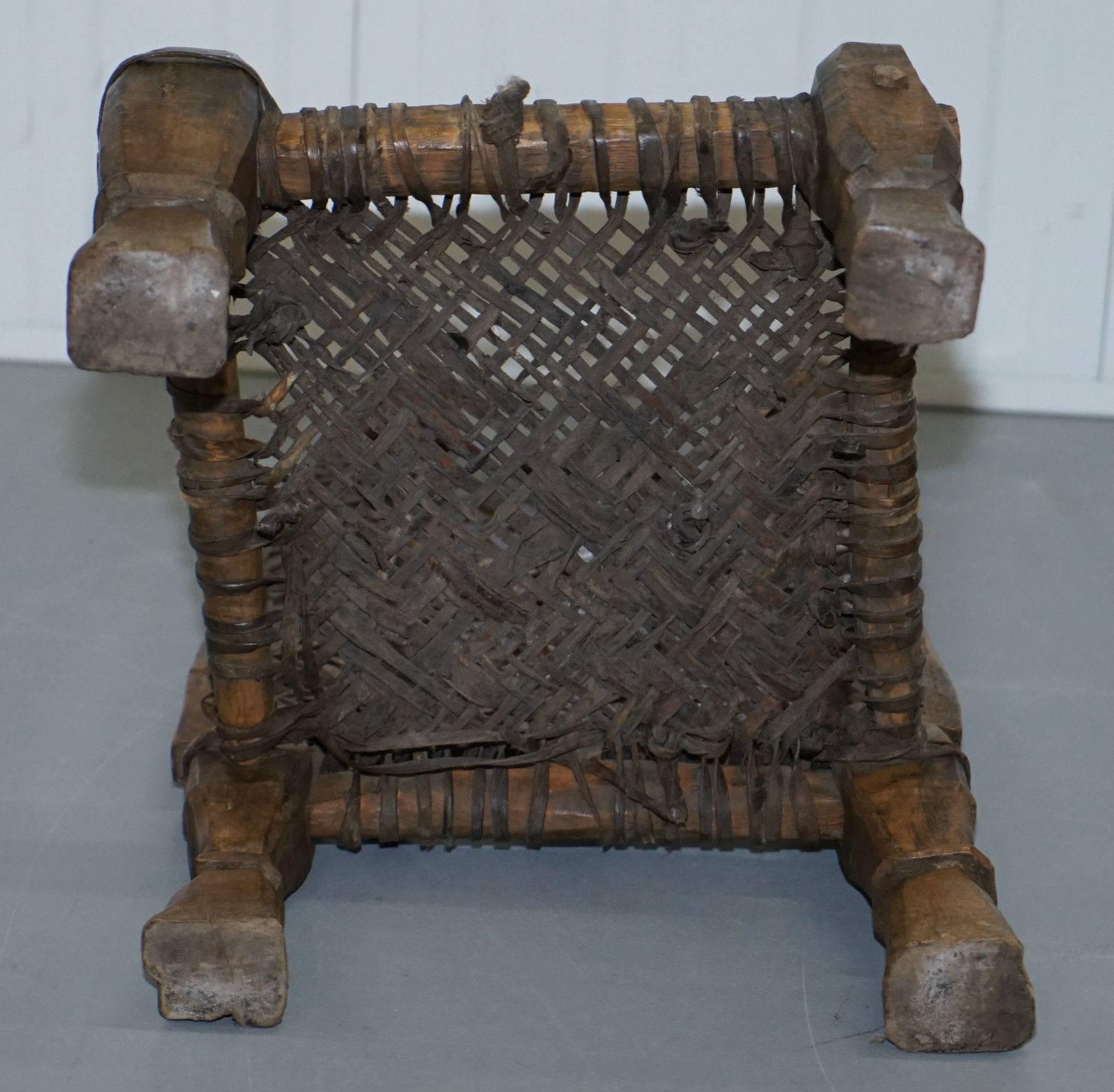 Handmade Oriental Vintage Cedar Wood Afgan Chair Nuristan Afghani, circa 1820 3