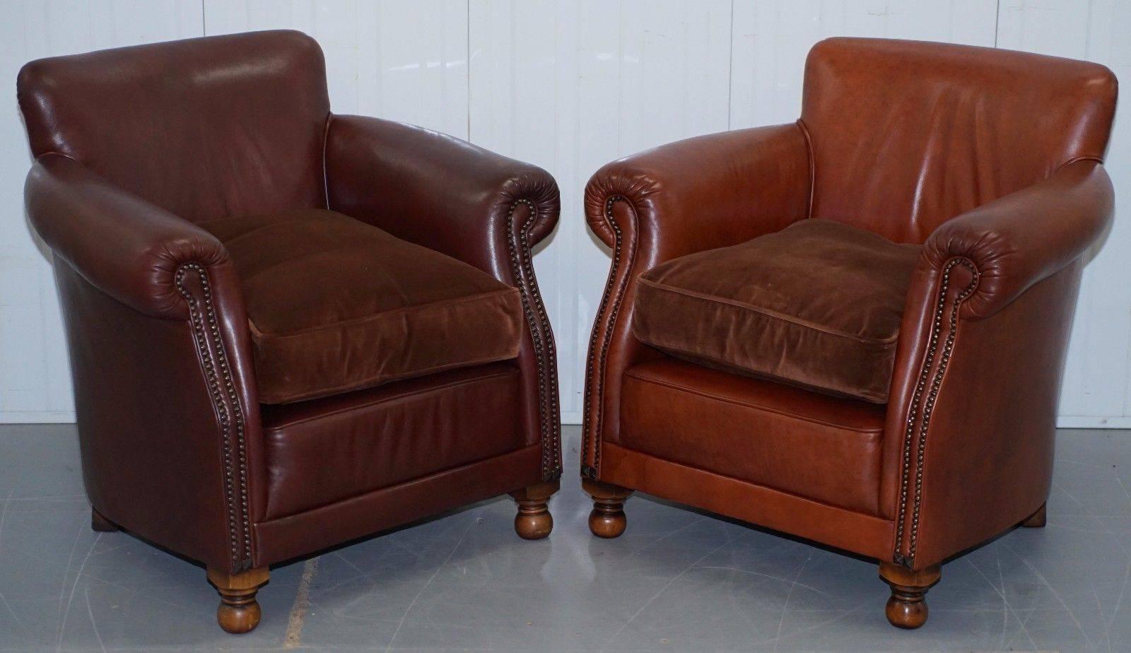 We are delighted to offer for sale lovely original Tetrad heritage leather tub armchair with silk velvet feather filled cushion

A traditional handmade in England piece in lightly restored condition throughout, we have deep cleaned hand condition