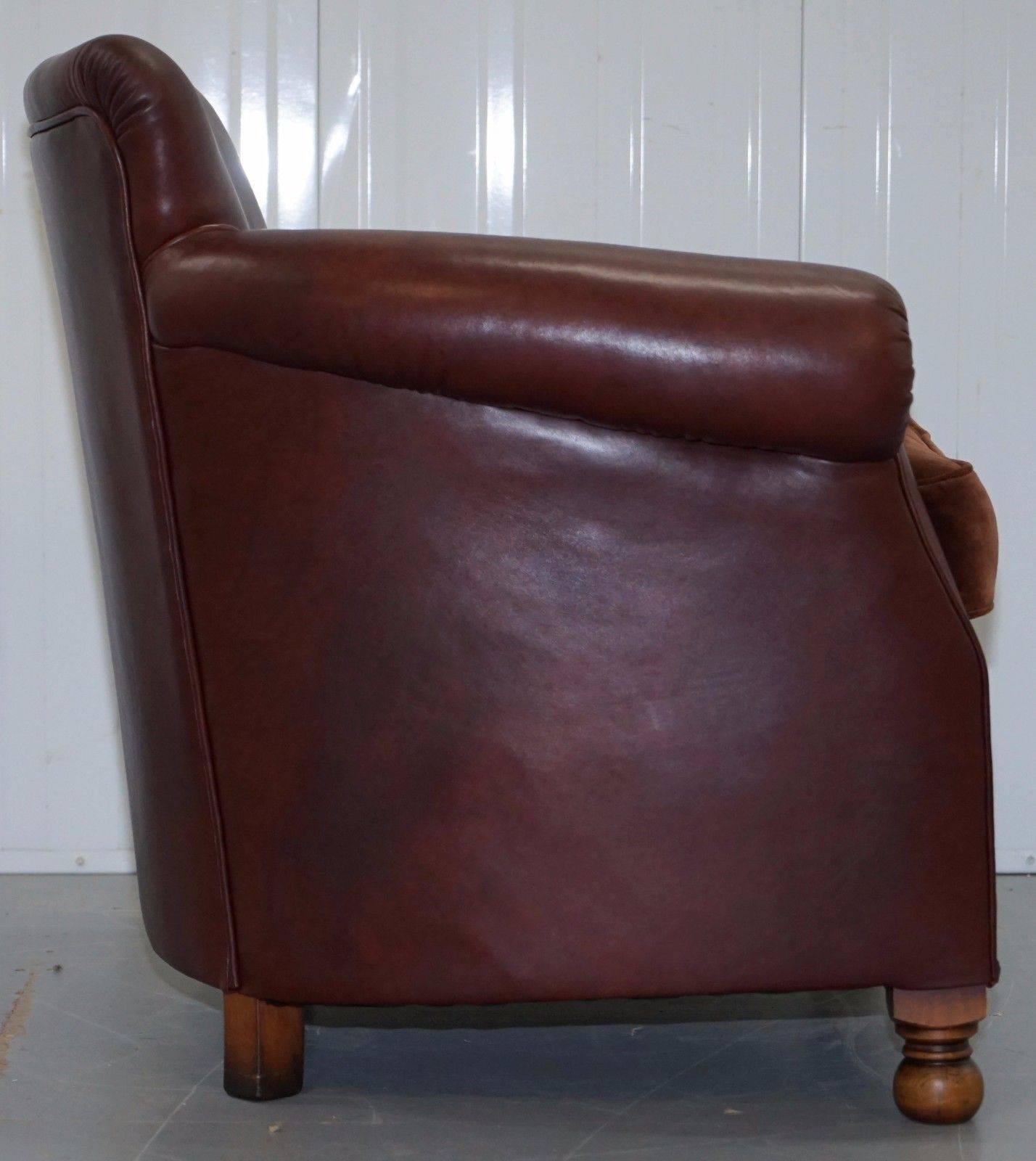 Heritage Leather Tetrad Tub Club Armchairs Silk Velvet Feather Cushions 3