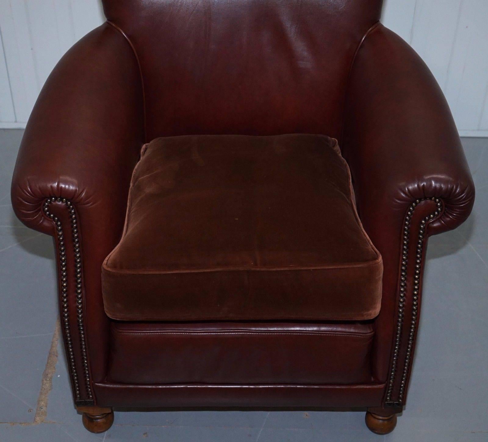 Hand-Crafted Heritage Leather Tetrad Tub Club Armchairs Silk Velvet Feather Cushions