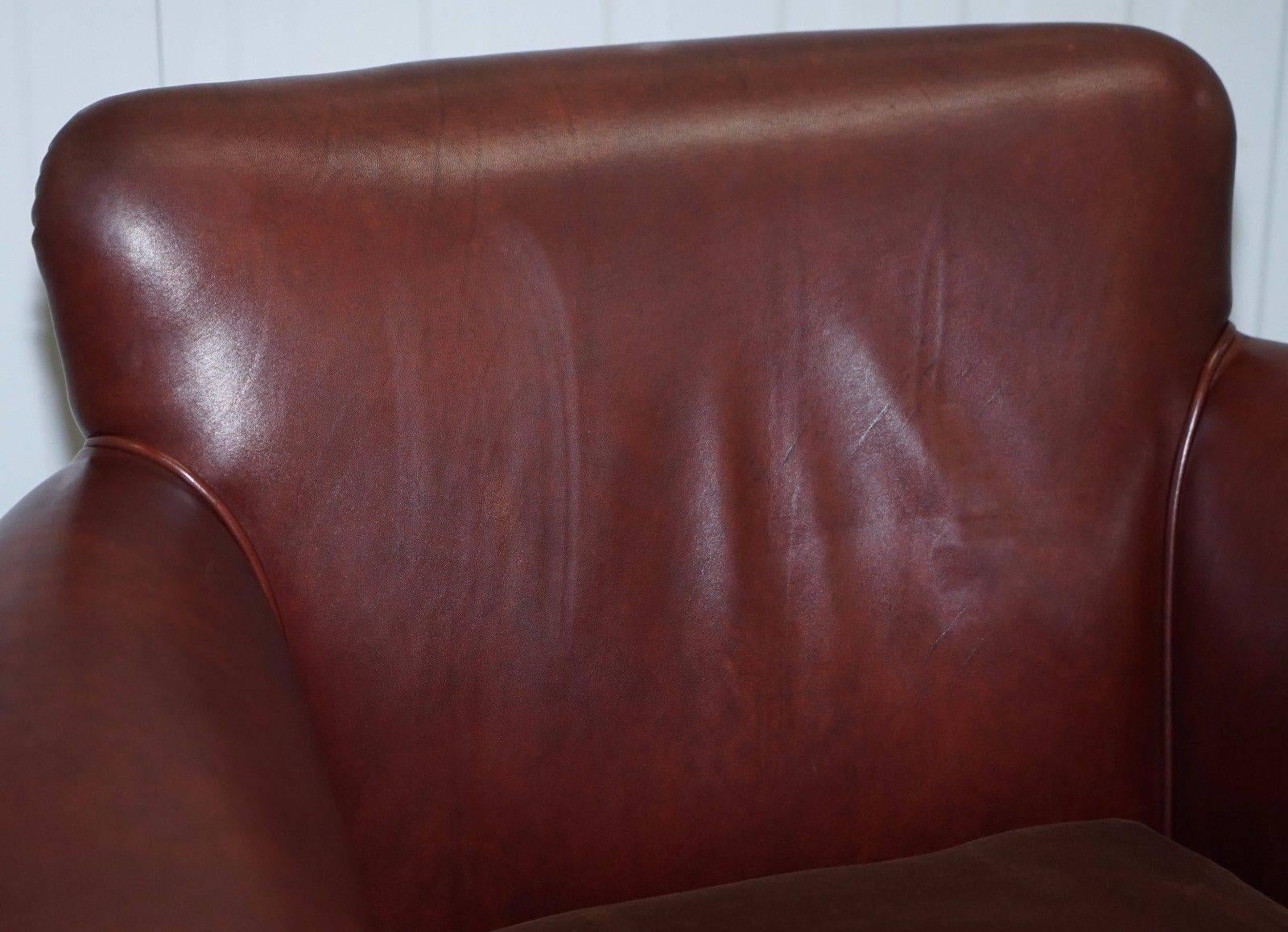 Heritage Leather Tetrad Tub Club Armchairs Silk Velvet Feather Cushions 1
