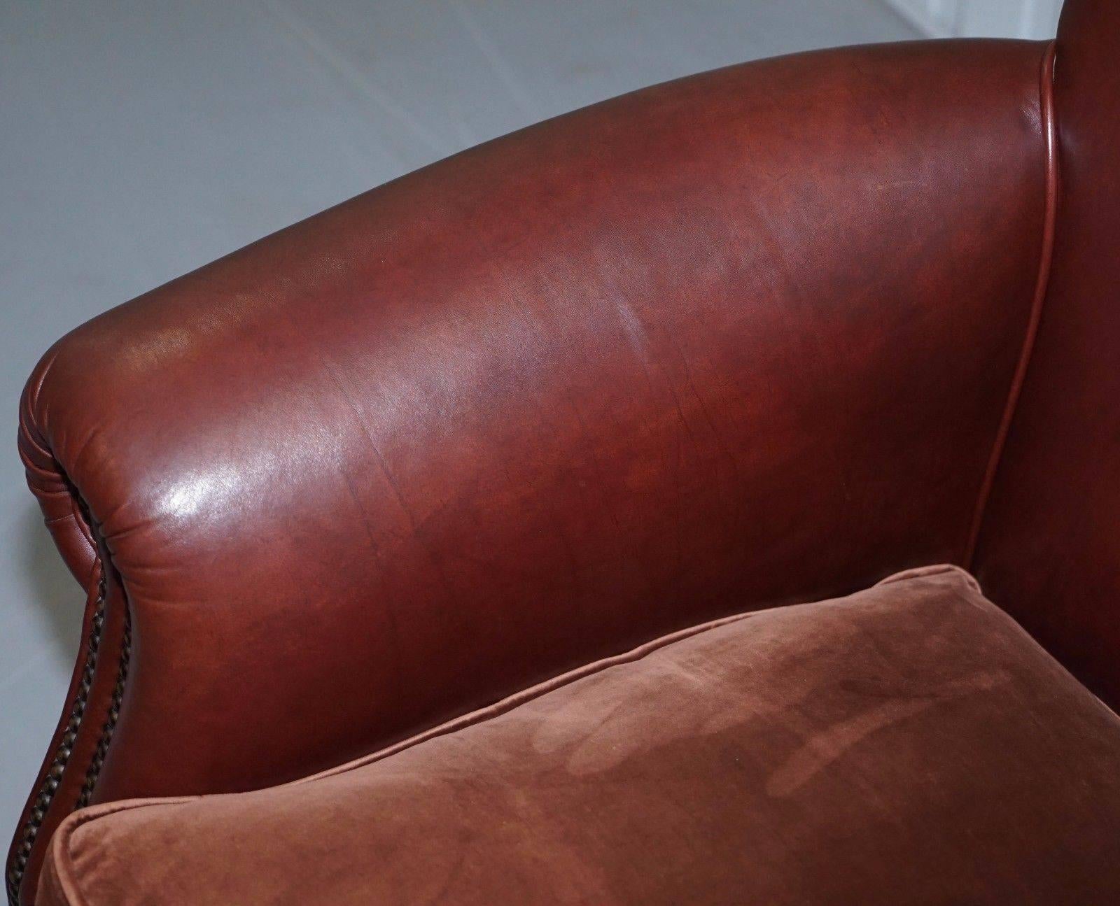 Contemporary Heritage Leather Tetrad Tub Club Armchairs Silk Velvet Feather Cushions