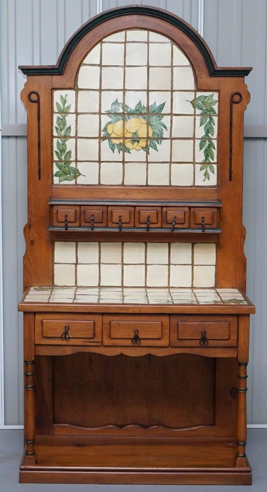 Mid-Century Modern Stunning Vintage Solid Oak Tiled Farmhouse Country Sideboard Rustic Charm