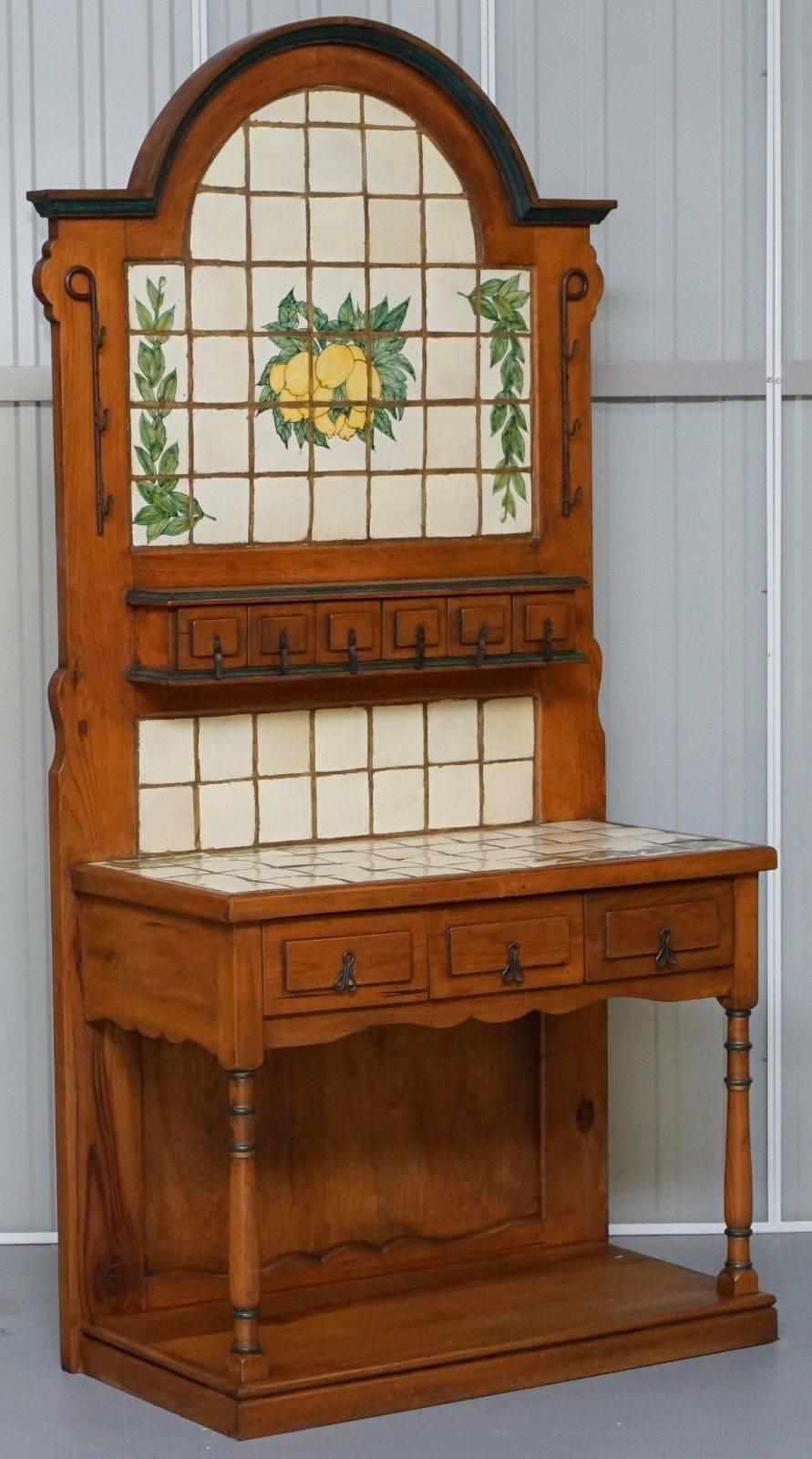 British Stunning Vintage Solid Oak Tiled Farmhouse Country Sideboard Rustic Charm