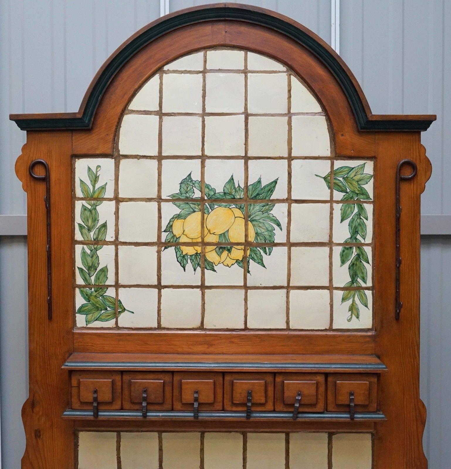 Hand-Carved Stunning Vintage Solid Oak Tiled Farmhouse Country Sideboard Rustic Charm
