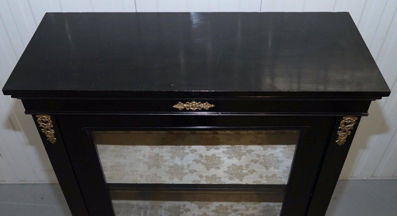 Lovely Grand Ebonized with Gilt Metal Hardware Bookcase Cabinet Display Case 1
