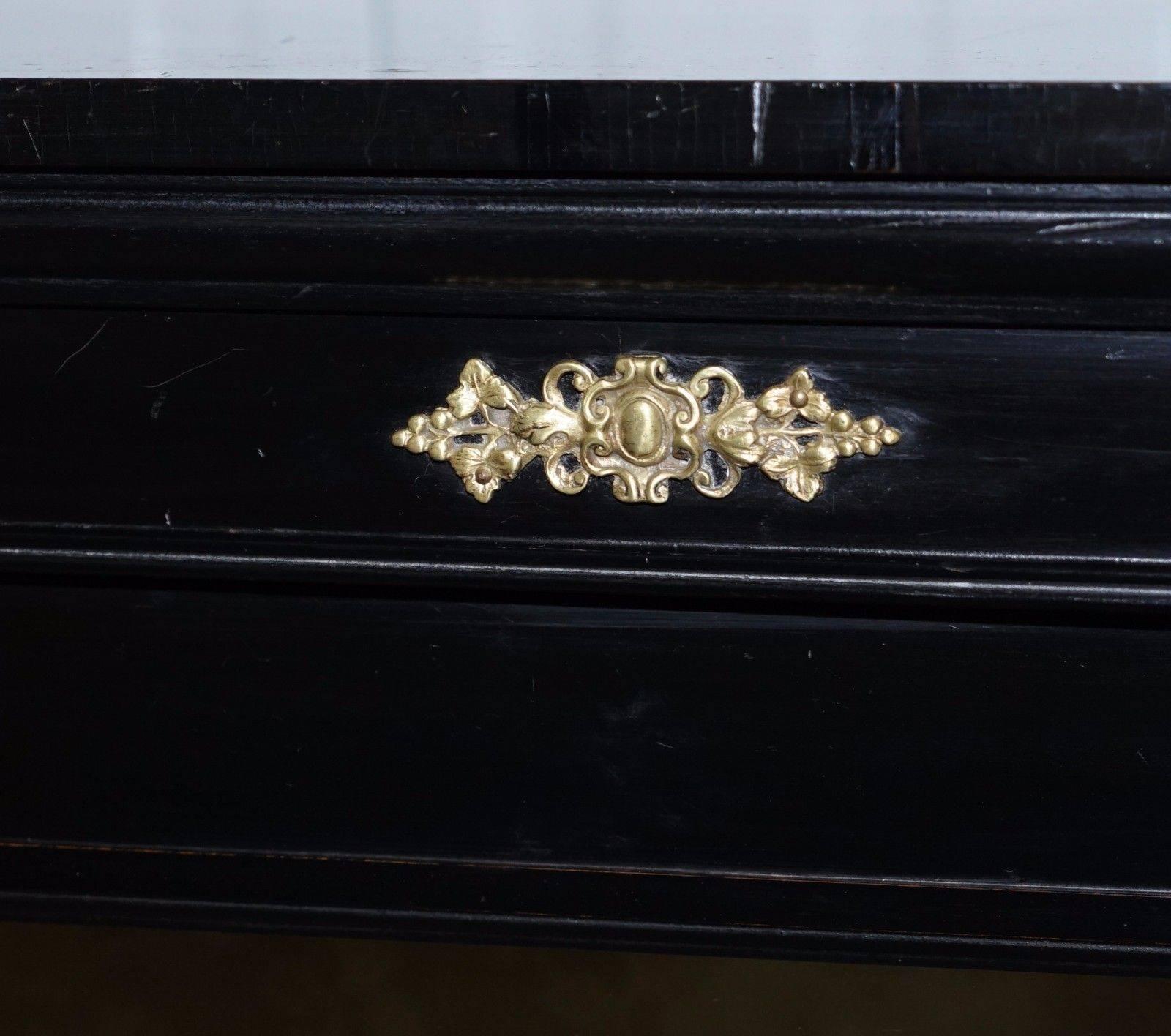 Lovely Grand Ebonized with Gilt Metal Hardware Bookcase Cabinet Display Case 2