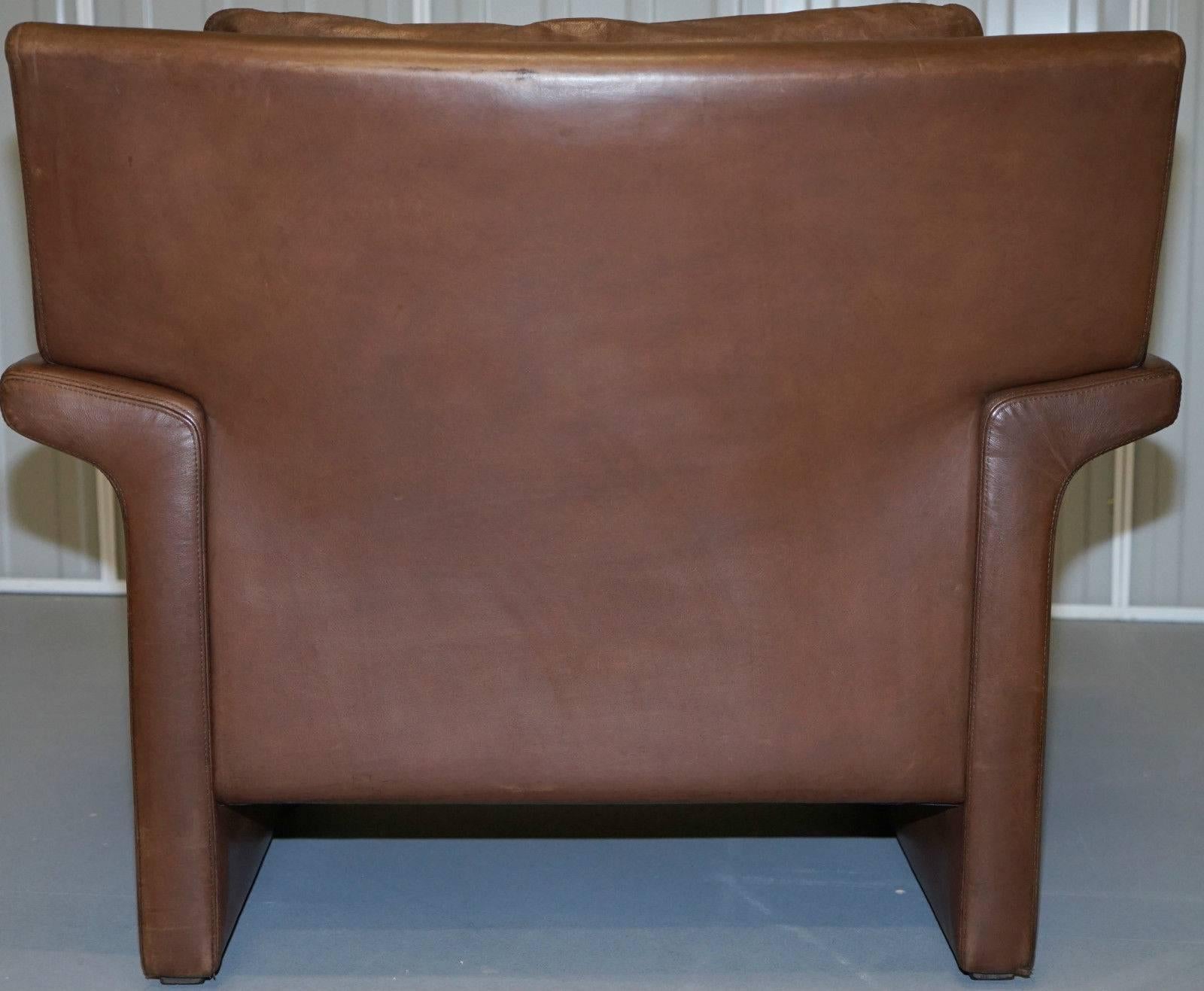 Aged Brown Leather Mid-Century Modern Danish Contemporary Luxury Armchair Retro 4