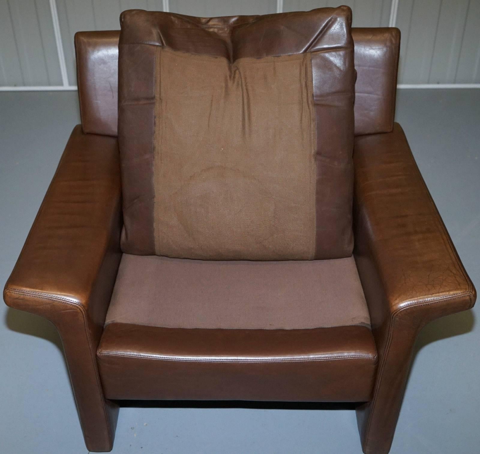 Aged Brown Leather Mid-Century Modern Danish Contemporary Luxury Armchair Retro 5