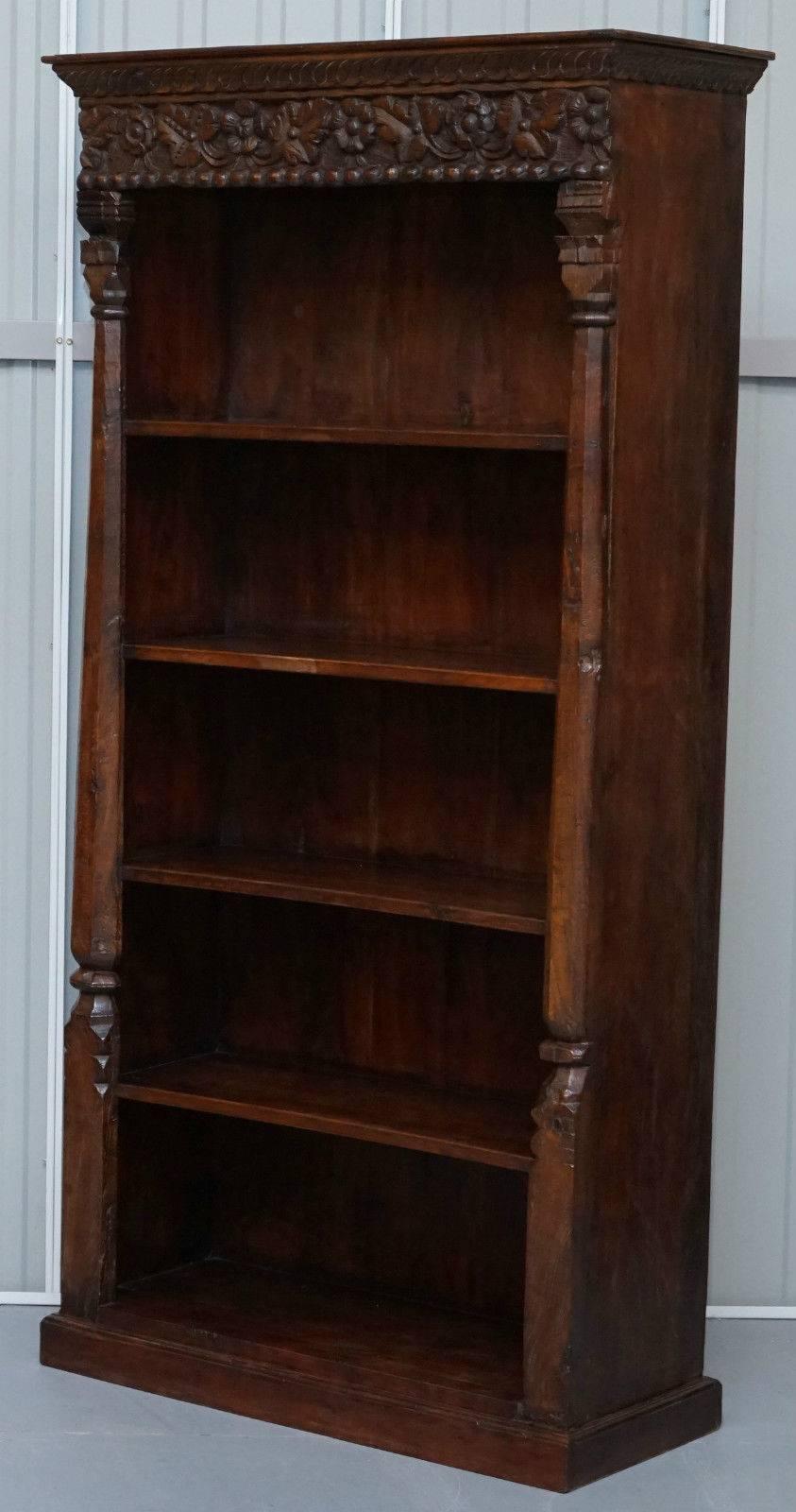 Solid Hand-Carved Teak Wood Bookcase, Extremely Heavy and Solid Well Made Piece 3