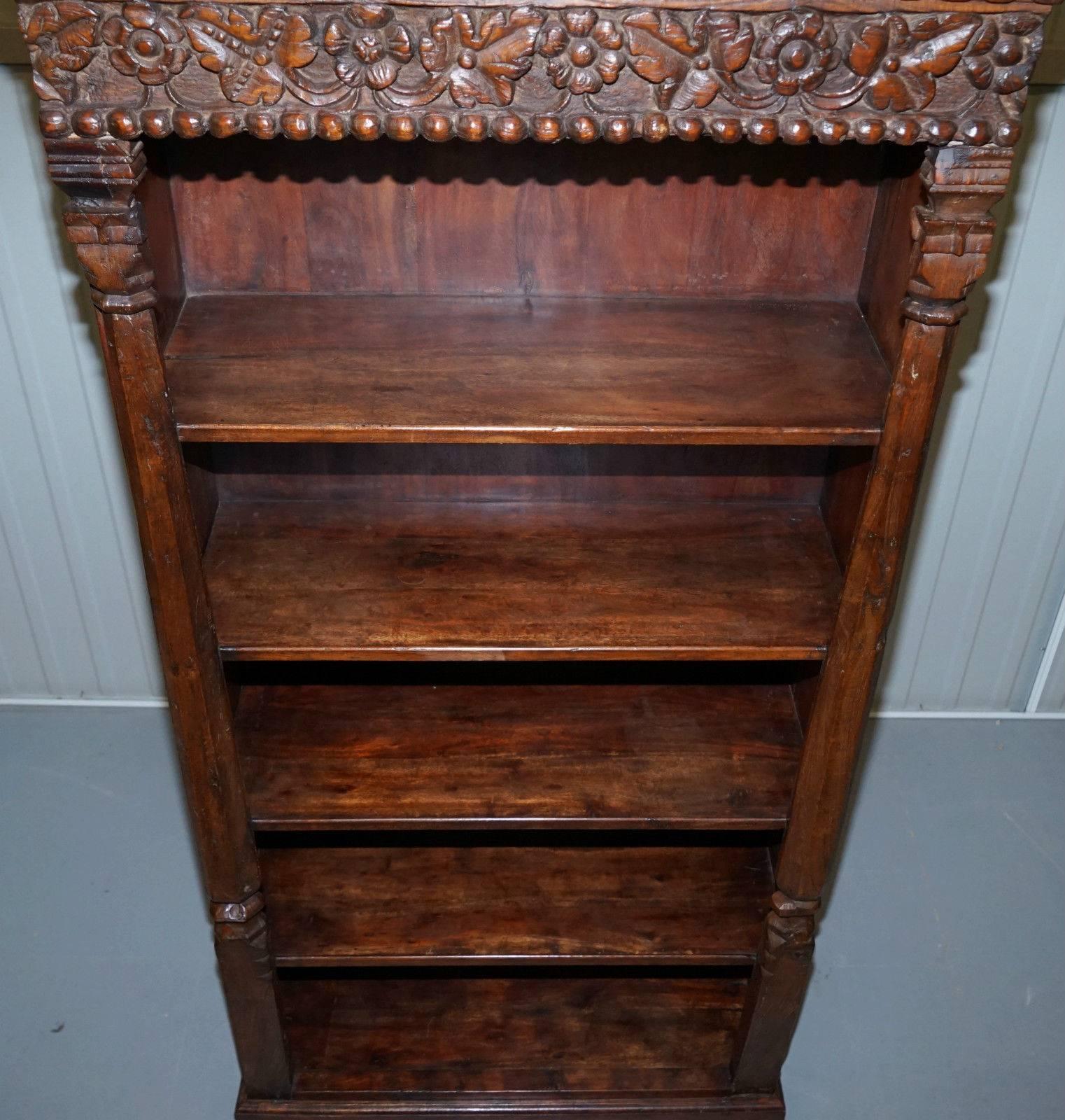 British Solid Hand-Carved Teak Wood Bookcase, Extremely Heavy and Solid Well Made Piece