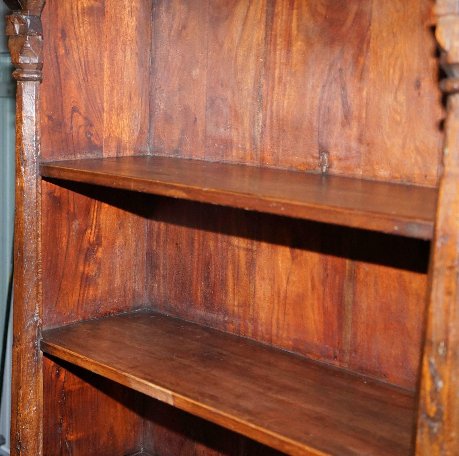 20th Century Solid Hand-Carved Teak Wood Bookcase, Extremely Heavy and Solid Well Made Piece