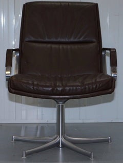 Original 1970s Bernd Munzebrock for Walter Knoll Brown Leather Office Chair