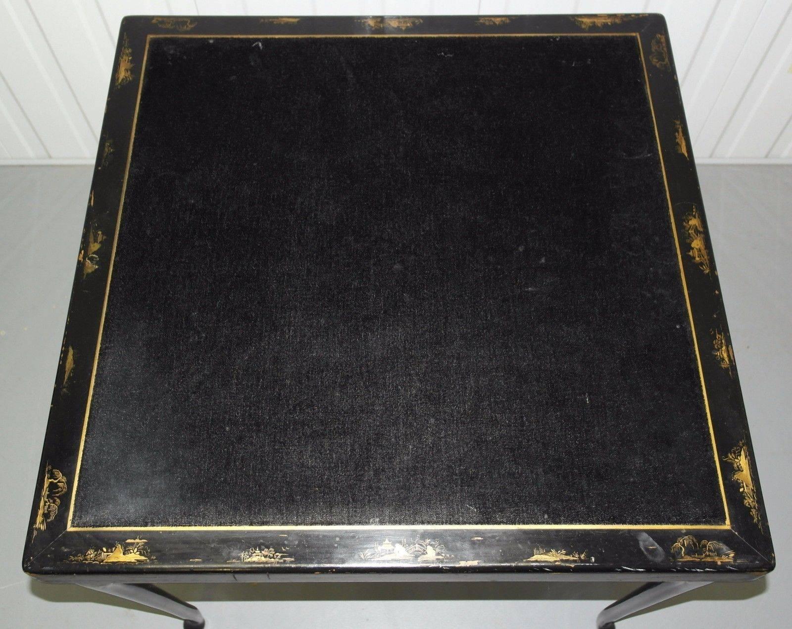 Chinese Export Pair of Antique Chinoiserie Campaign English Made Folding Card Tables Chinese