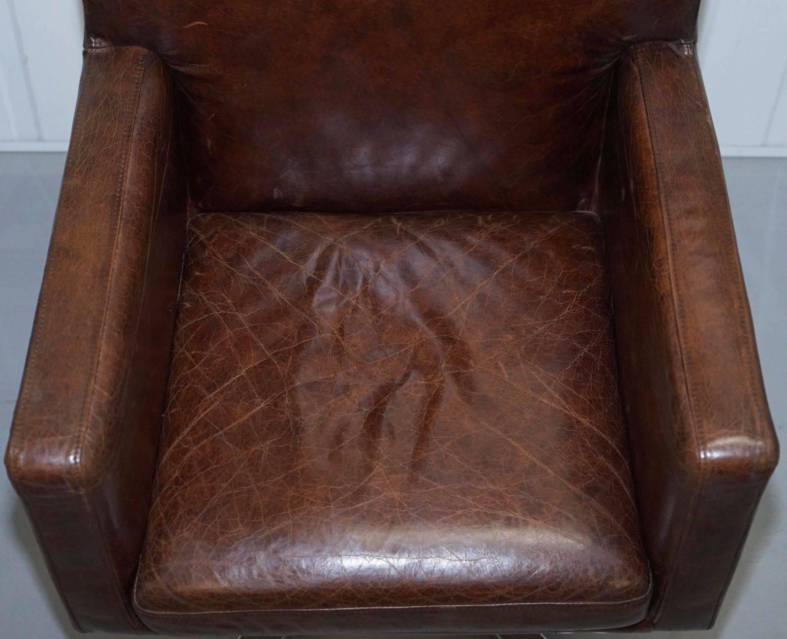 Modern Aged Vintage Brown Leather Aviator Office Chair with Aluminium Hammer Frame Work