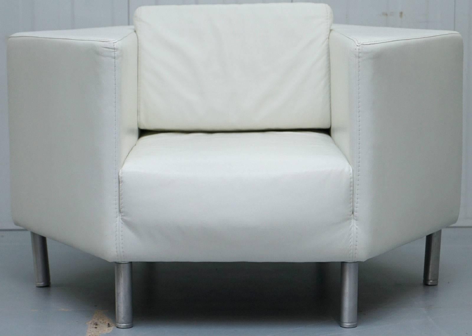 Modern Handmade in Italy Calia Salotti Contemporary Hexagon White Leather Armchair