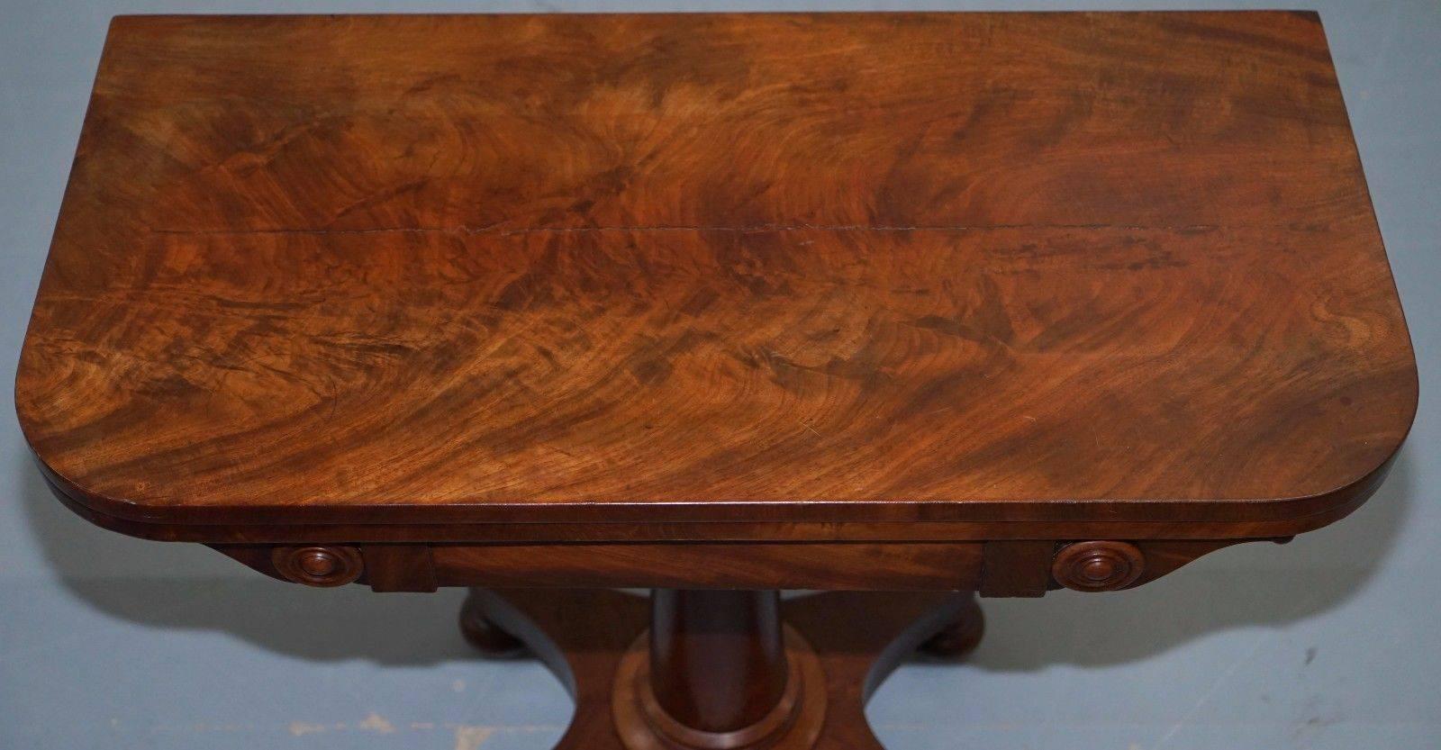 Hand-Carved Regency Era circa 1811-1820 Flamed Mahogany Console Tea Games Card Folding Table