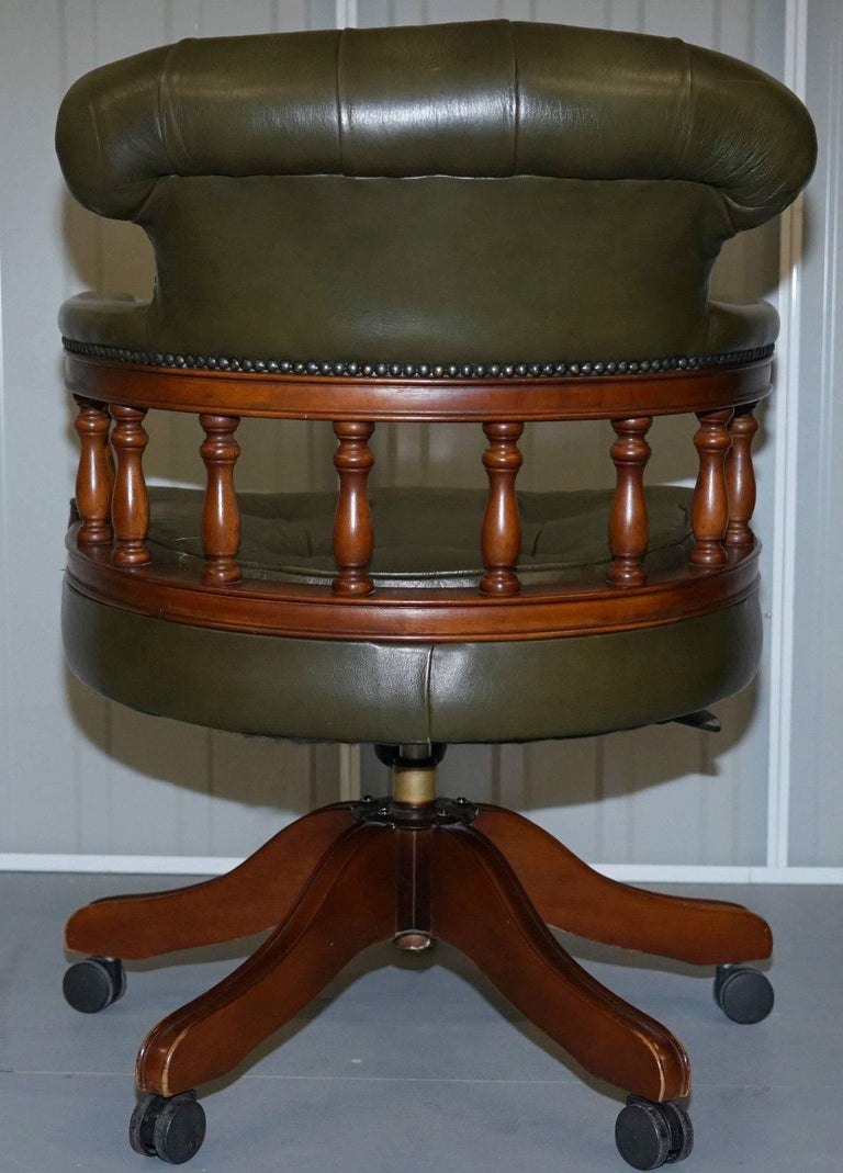 Stunning Cushioned Chesterfield Admirals Captains Aged Green Leather