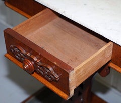 Solid Oak Victorian 1870 Coat Hat Umbrella Stand with Marble-Top Console Table