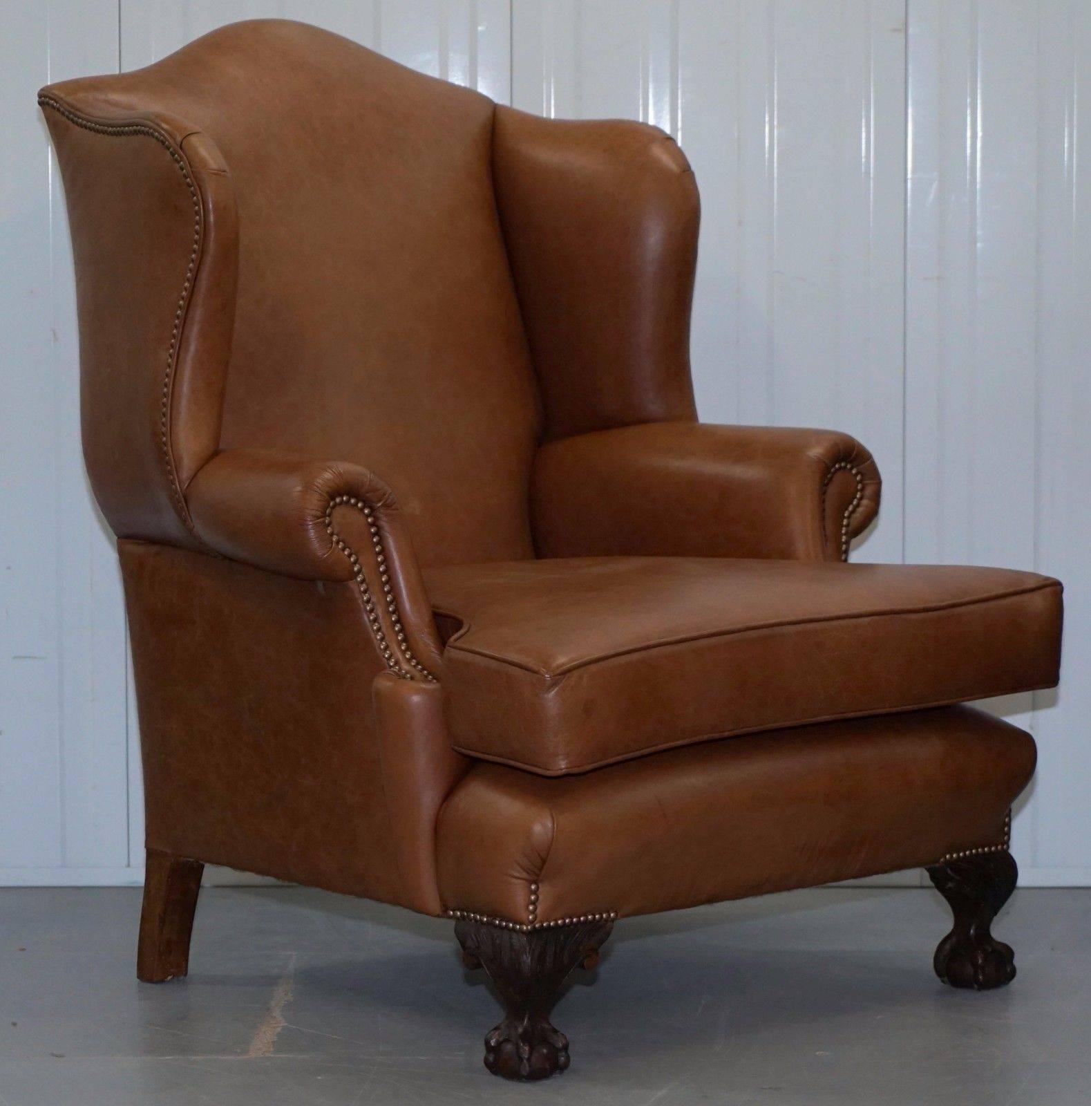 Wimbledon-Furniture is delighted to offer for sale this stunning pair of exceptionally heavy Victorian wingback armchairs restored with Heritage brown leather upholstery

These are a very nice pair indeed, the frame and legs are solid mahogany,