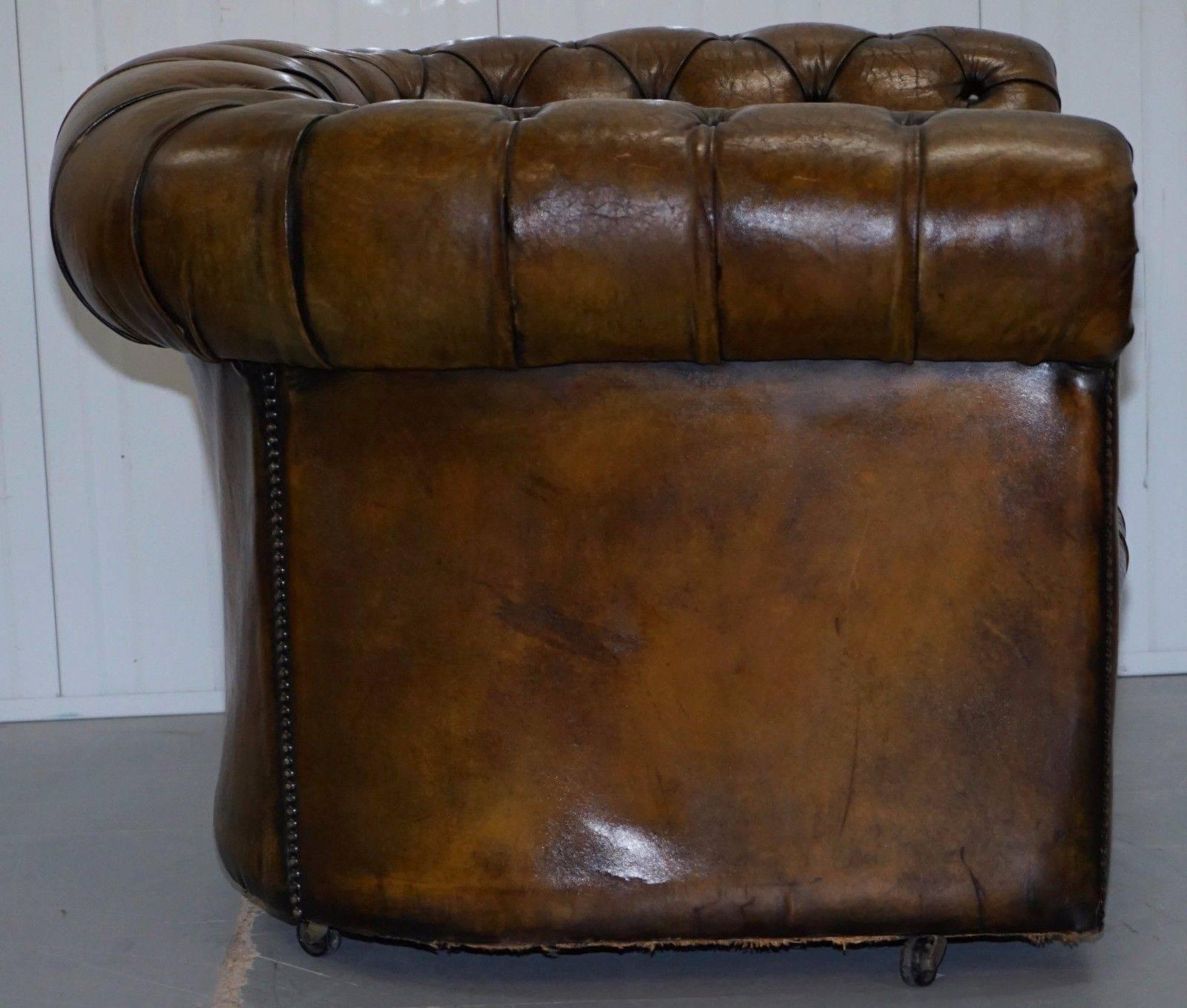 Leather Rare 1930s Made in England Restored Fully Buttoned Chesterfield Club Armchair