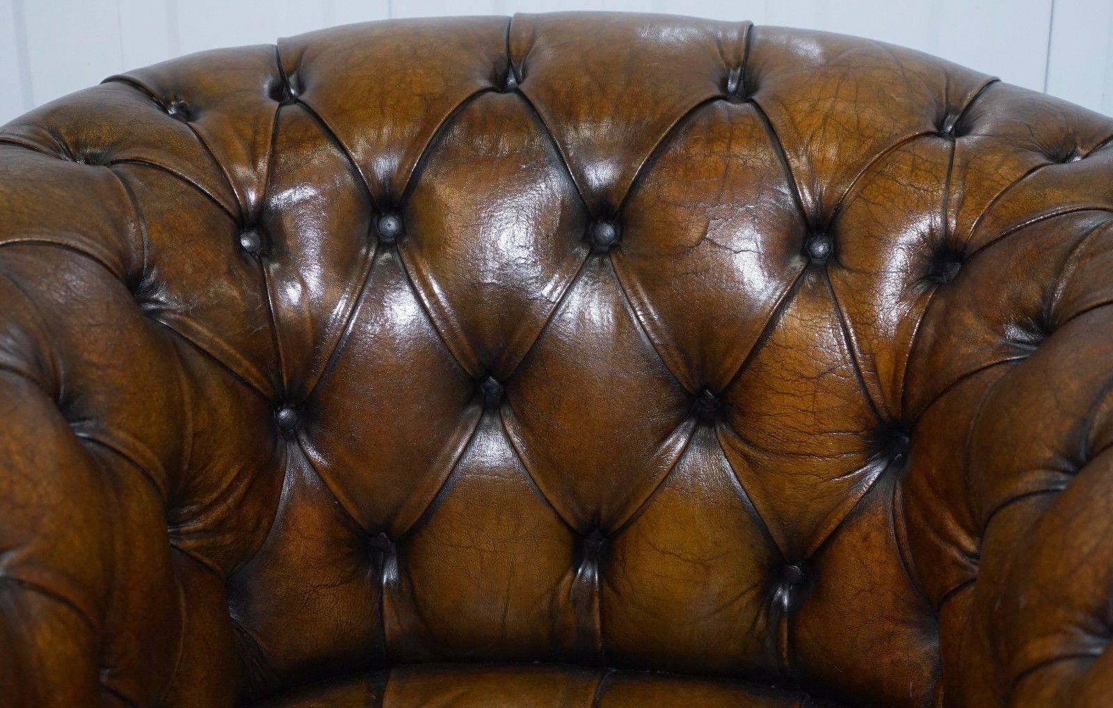 British Rare 1930s Made in England Restored Fully Buttoned Chesterfield Club Armchair