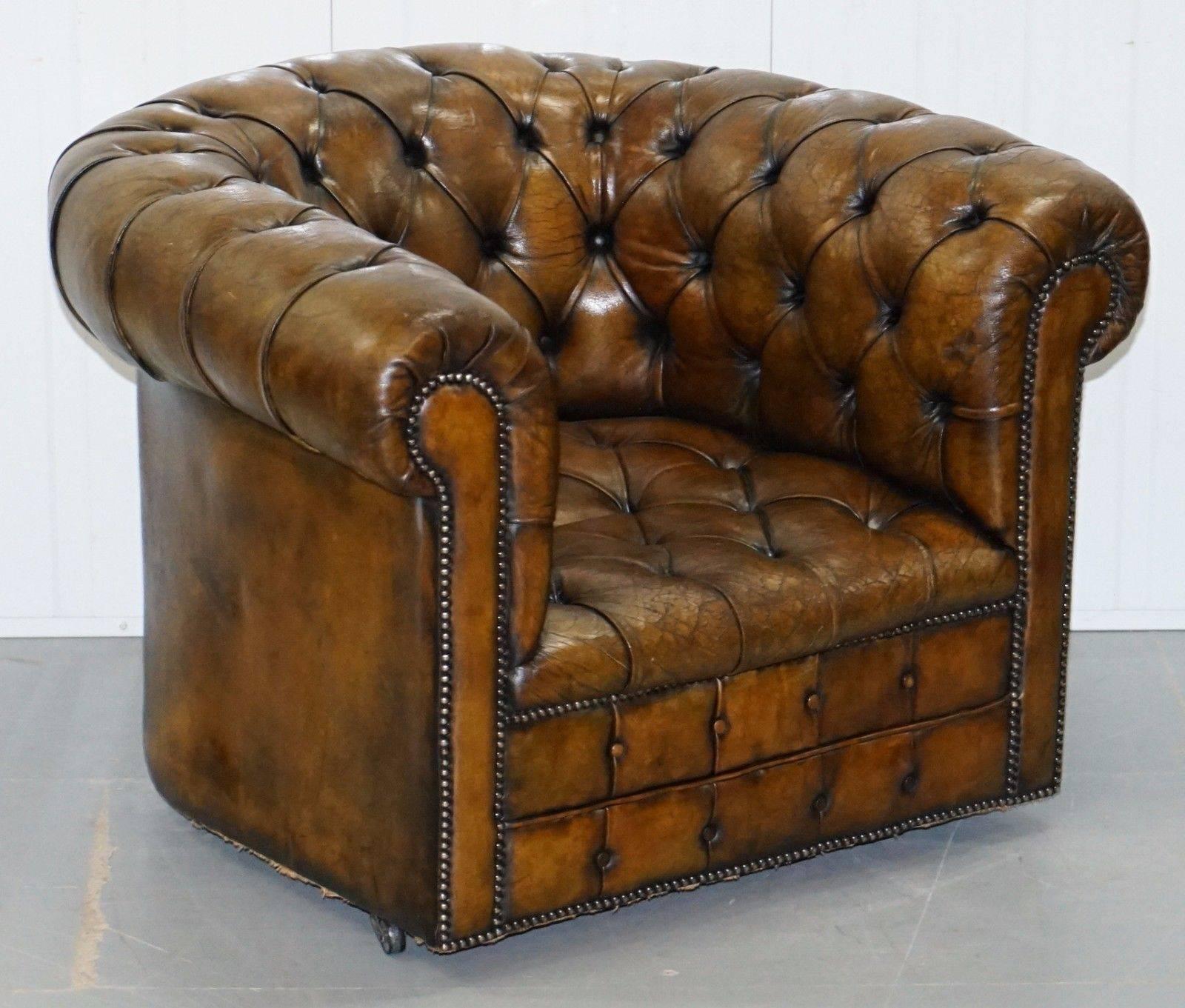 Regency Rare 1930s Made in England Restored Fully Buttoned Chesterfield Club Armchair