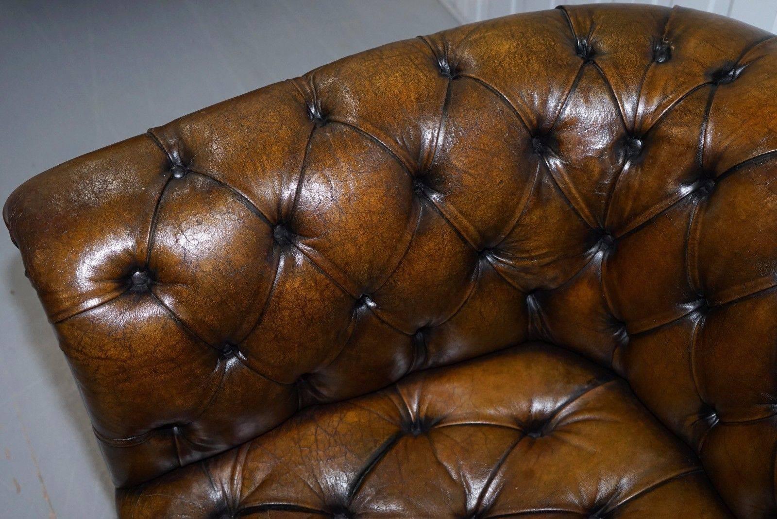 Hand-Carved Rare 1930s Made in England Restored Fully Buttoned Chesterfield Club Armchair