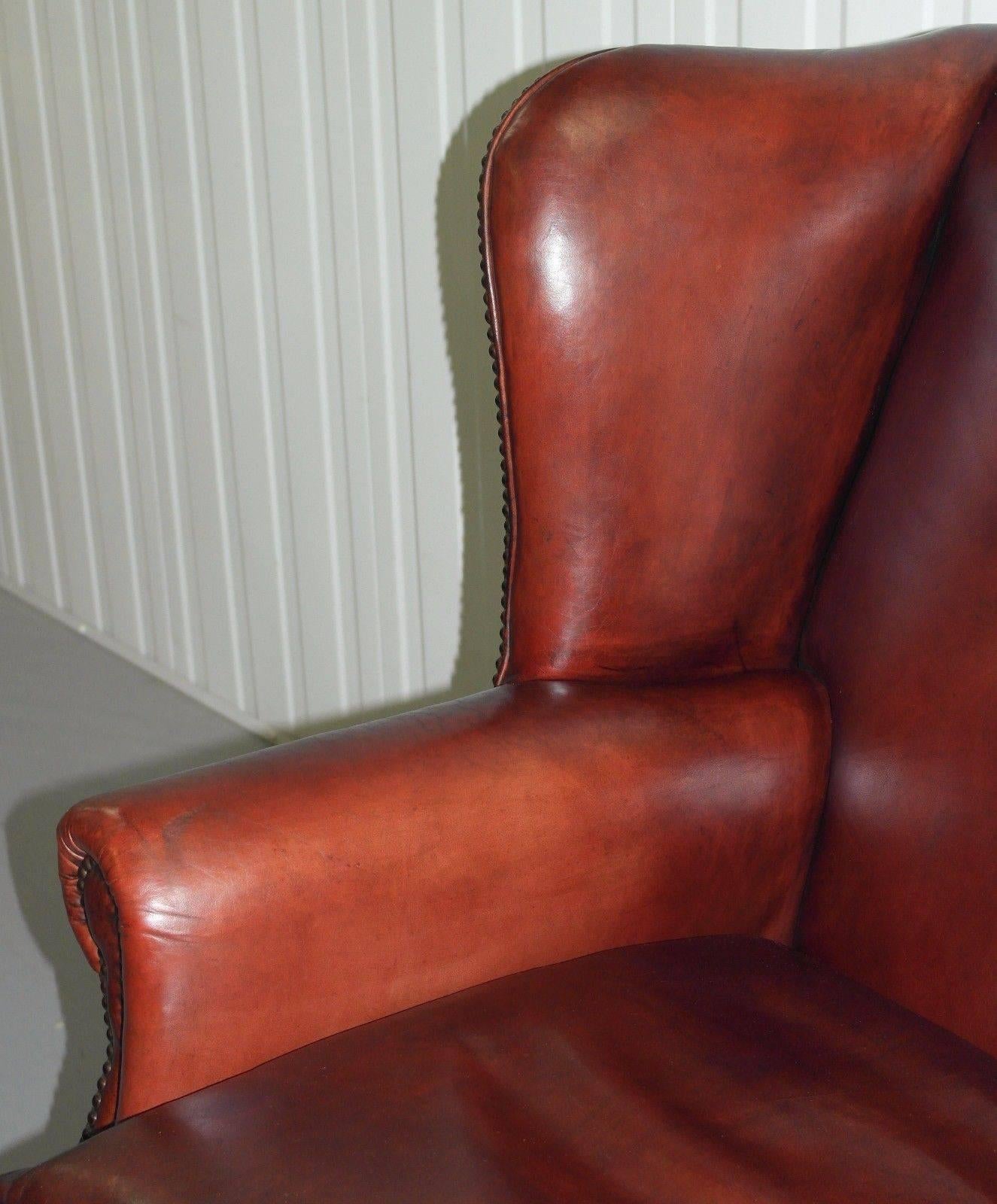 British Georgian Wingback Vintage Leather Fireside Armchair Oxblood Heritage Leather Etc