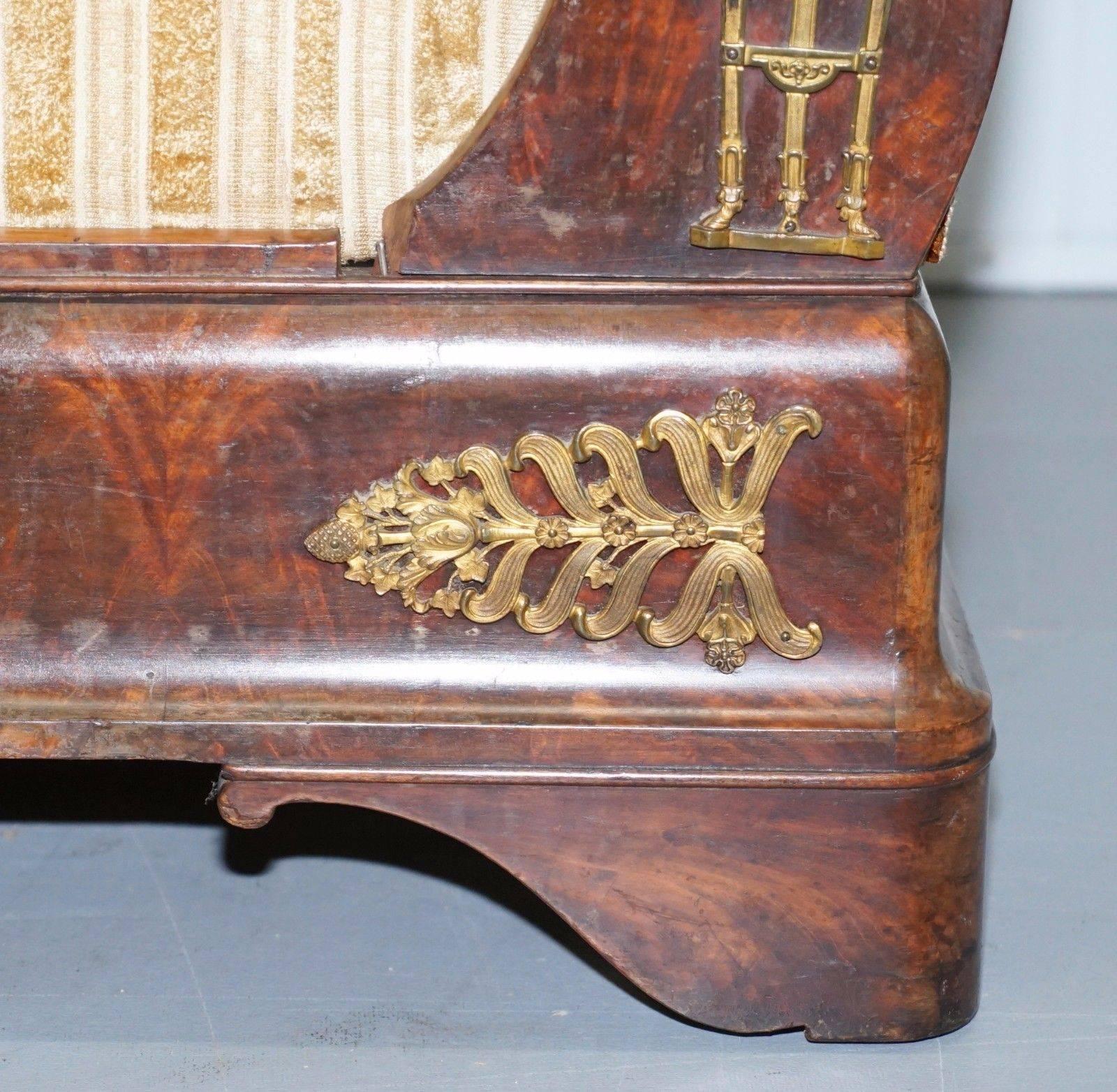 Rare Biedermeier Gilt Metal Mounted Mahogany French Empire Style Scroll Arm Sofa 2