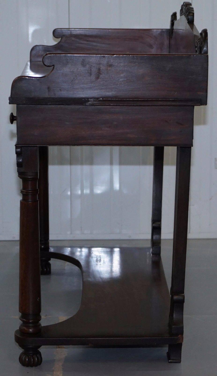 Antique Victorian Flamed Mahogany Console Writing Desk Table Wash Stand 1