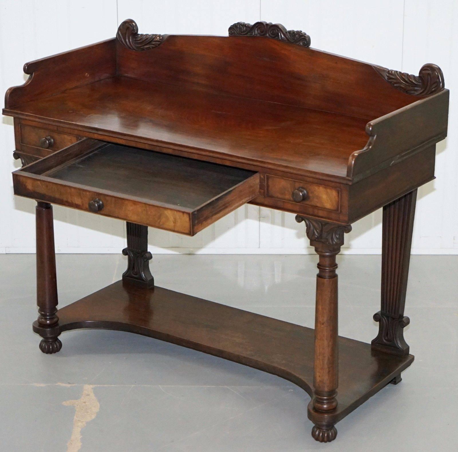 Antique Victorian Flamed Mahogany Console Writing Desk Table Wash Stand 2