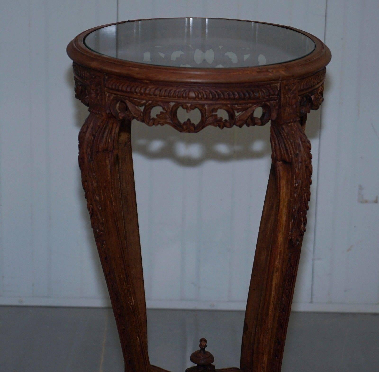 British Pair of Vintage Waxed Glass Topped Plant Bust Jardiniere Torchere Stands Columbs