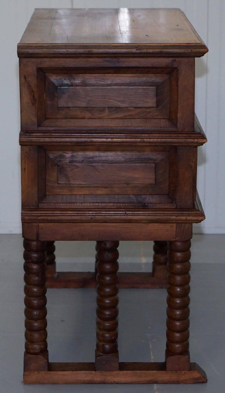 Hand-Carved Solid Oak Bobbin Turned Triple Leg Sideboard Chest of Drawers Great Piece & Size