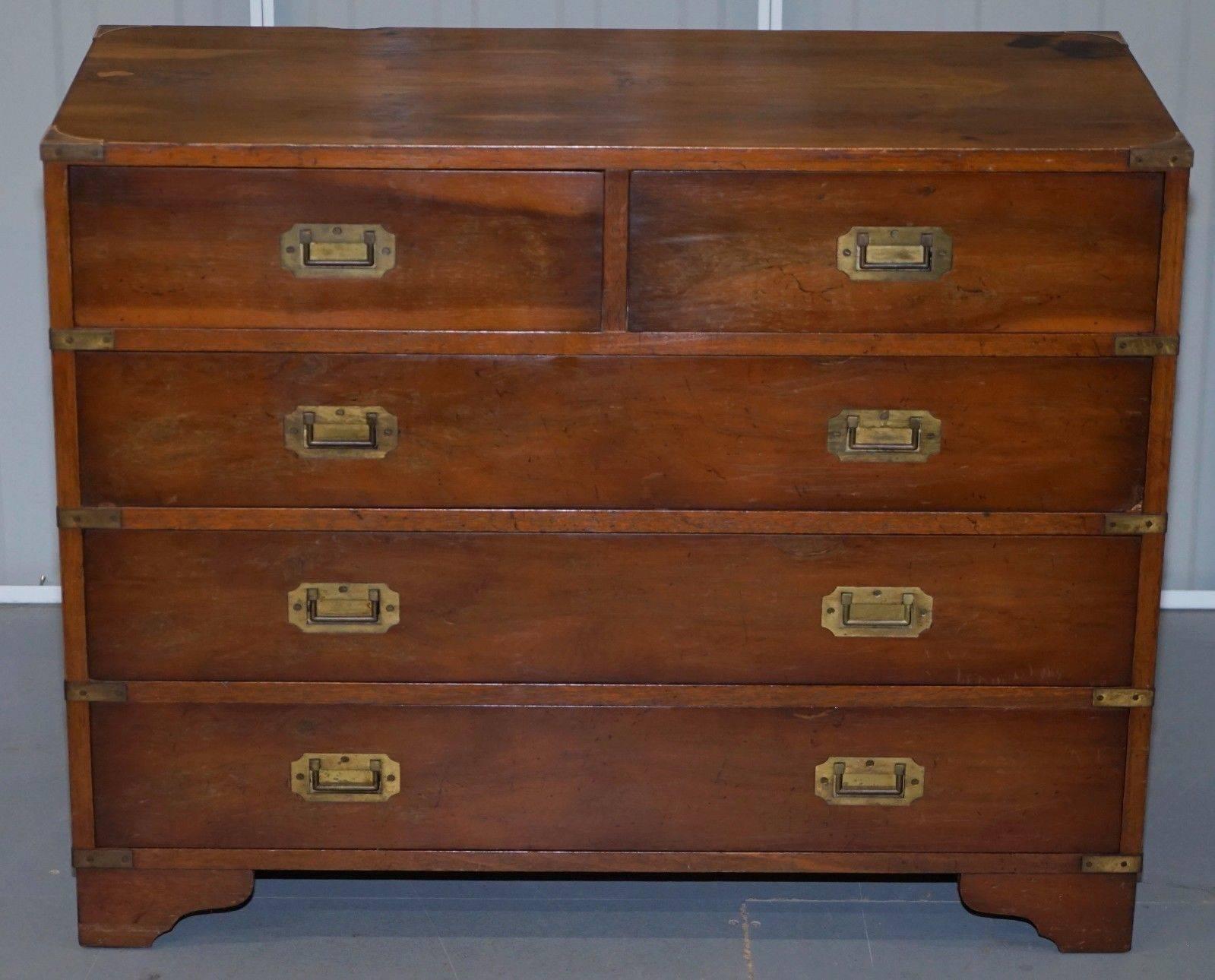 We are delighted to offer for sale this lovely chest of Yew wood veneer military campaign drawers with brass fittings and handles 

They are a good looking chest, very much in fashion at the moment and have been for quite a few years, there was