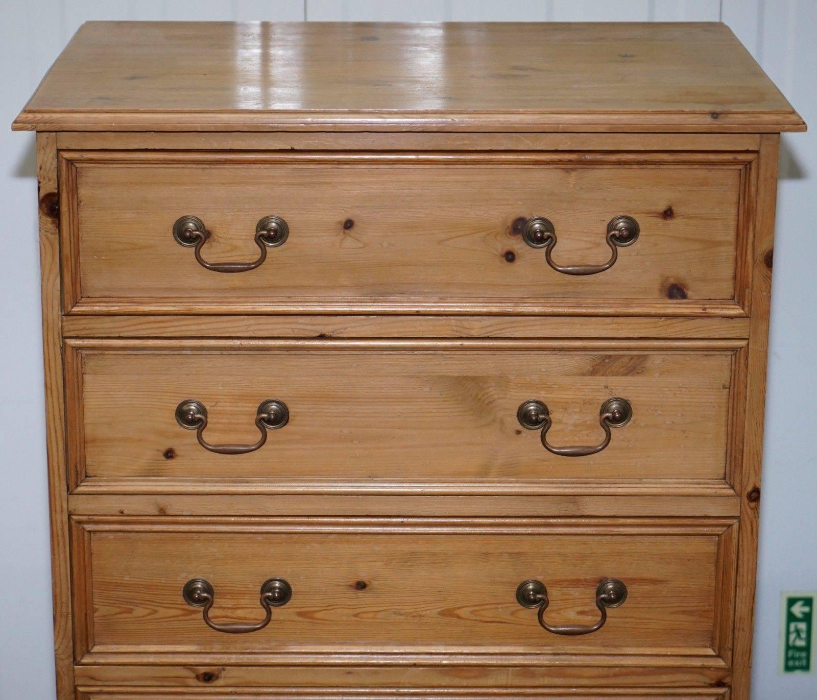 British Vintage Farmhouse Country Large Deep Tallboy Chest of Drawers Swan Neck Handles
