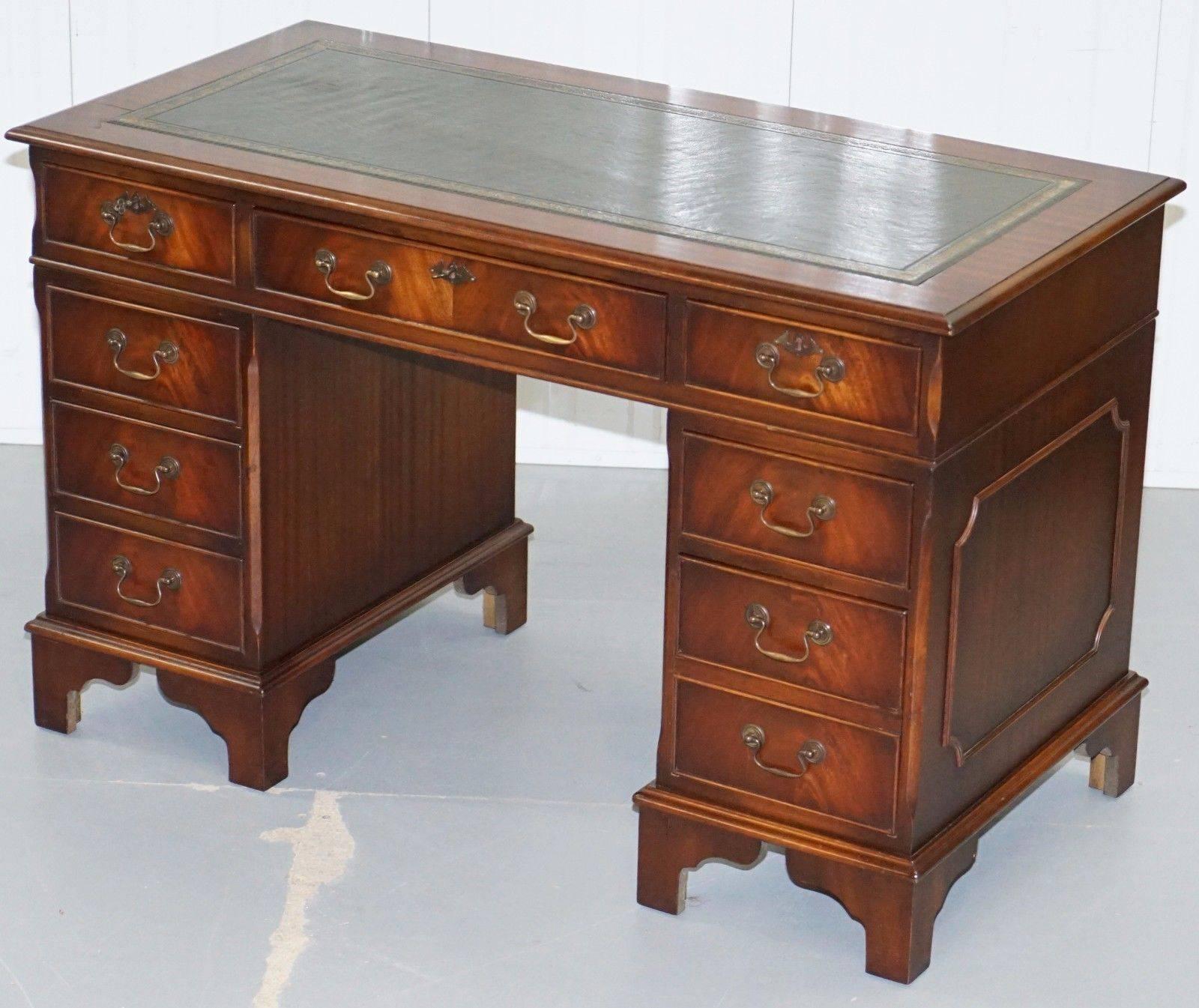 Regency Vintage Premium Twin Pedestal Mahogany Partner Desk Leather Writing Surface