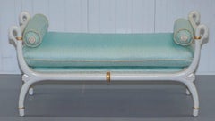 Regency Style Antique Swan Bench Silk Upholstered Cushions Window Seat Chaise