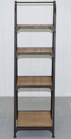 Restored Vintage Industrial Bakers Shelves Ladder Bookcase Solid Steel