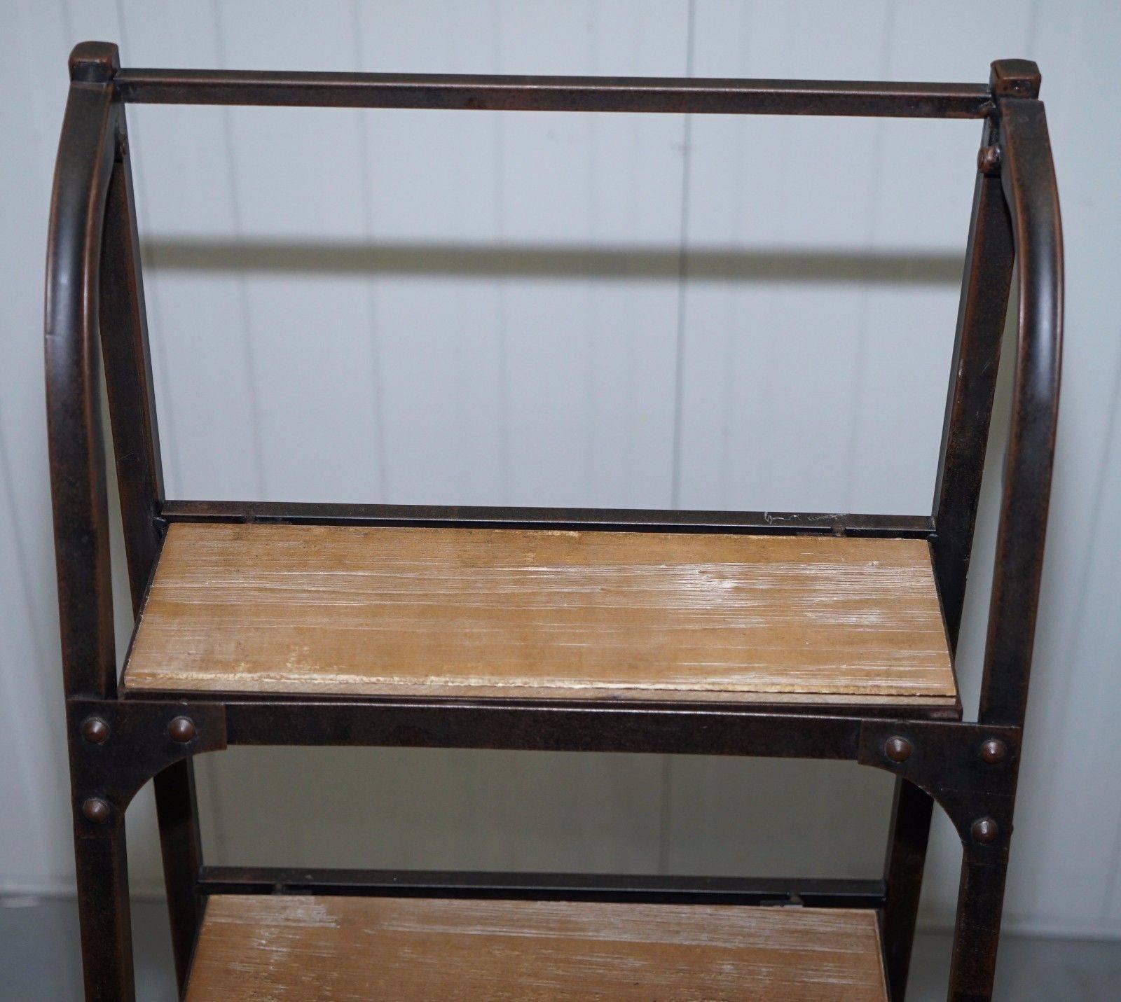 Modern Restored Vintage Industrial Bakers Shelves Ladder Bookcase Solid Steel