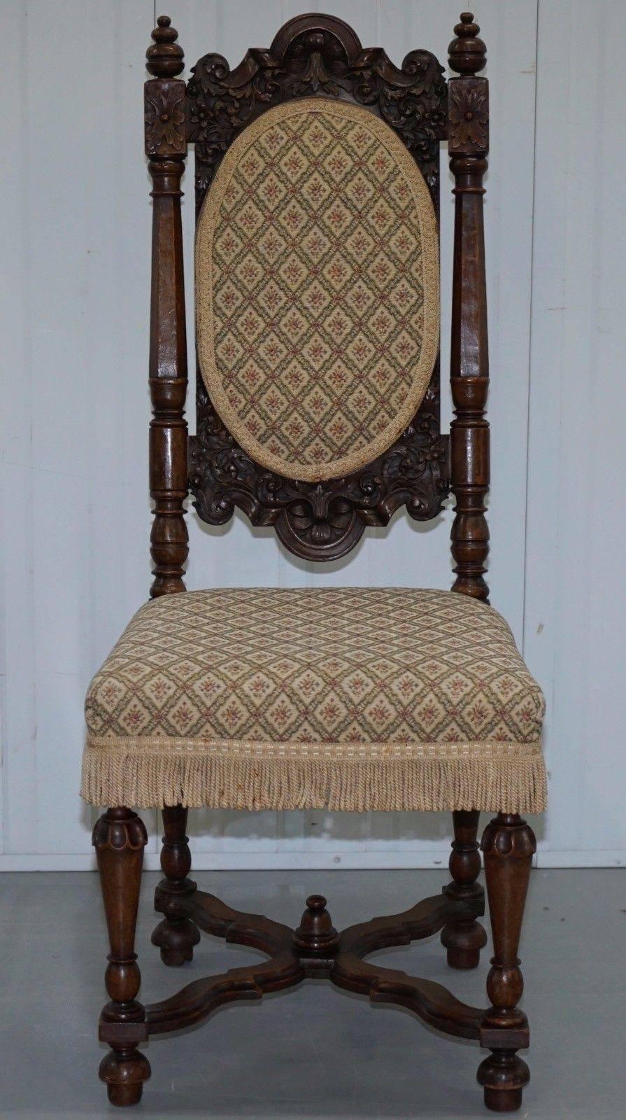 We are delighted to offer for sale this lovely William & Mary circa 1600’s high back carved walnut chair

A good looking and well-made piece, nicely carved and looking good from every angle, the chair has original Victorian repairs in the form of